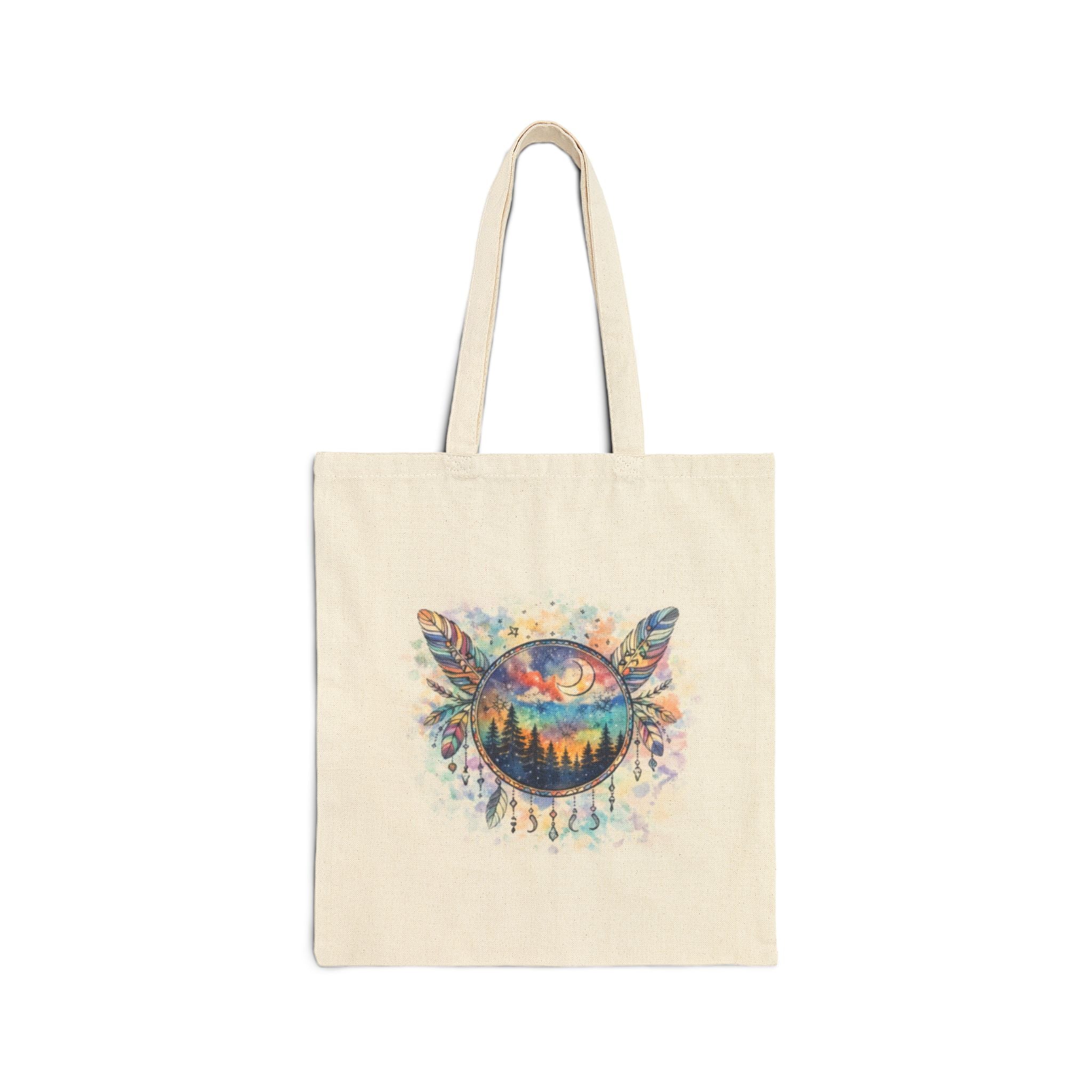 Watercolor Dreamcatcher Tote Bag | Forest Sunset Boho Canvas Tote