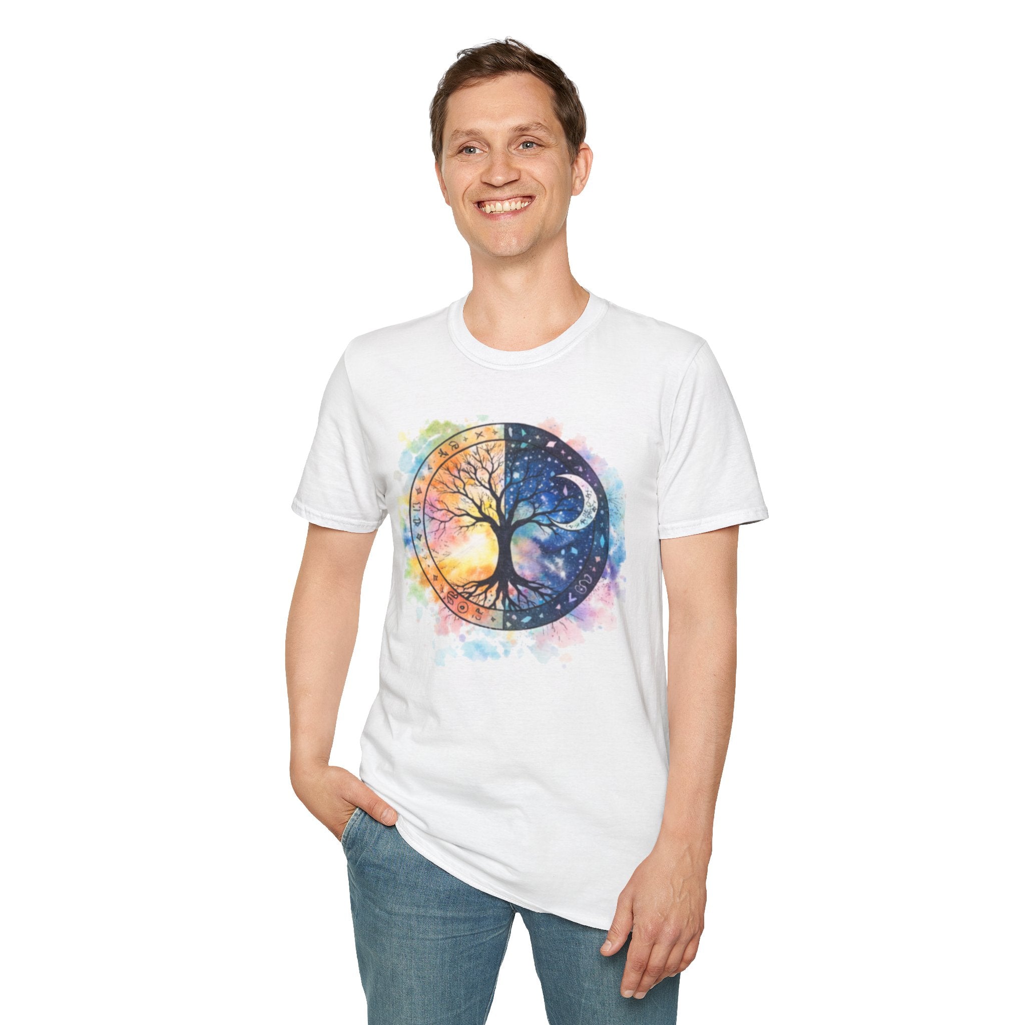Tree of Life Yin Yang T-Shirt — Watercolor Sun & Moon Graphic Tee
