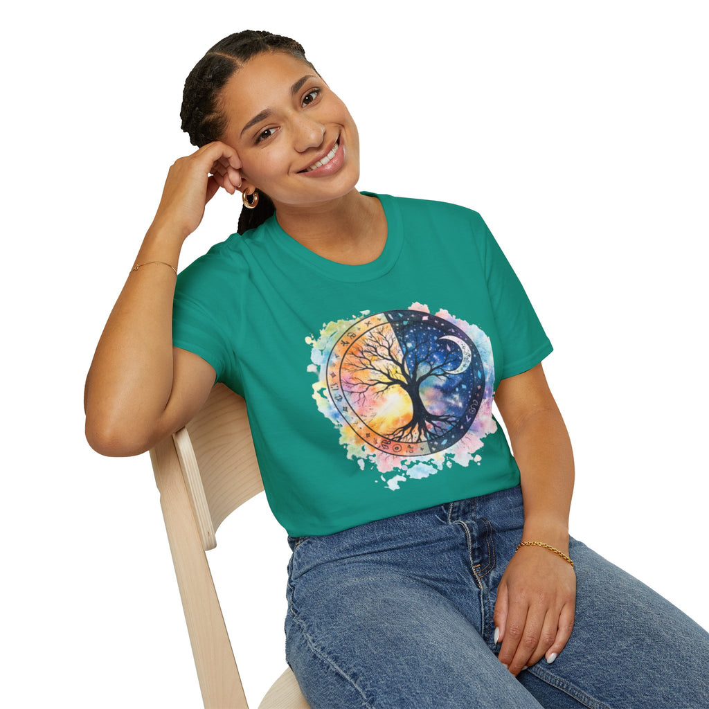 Tree of Life Yin Yang T-Shirt — Watercolor Sun & Moon Graphic Tee
