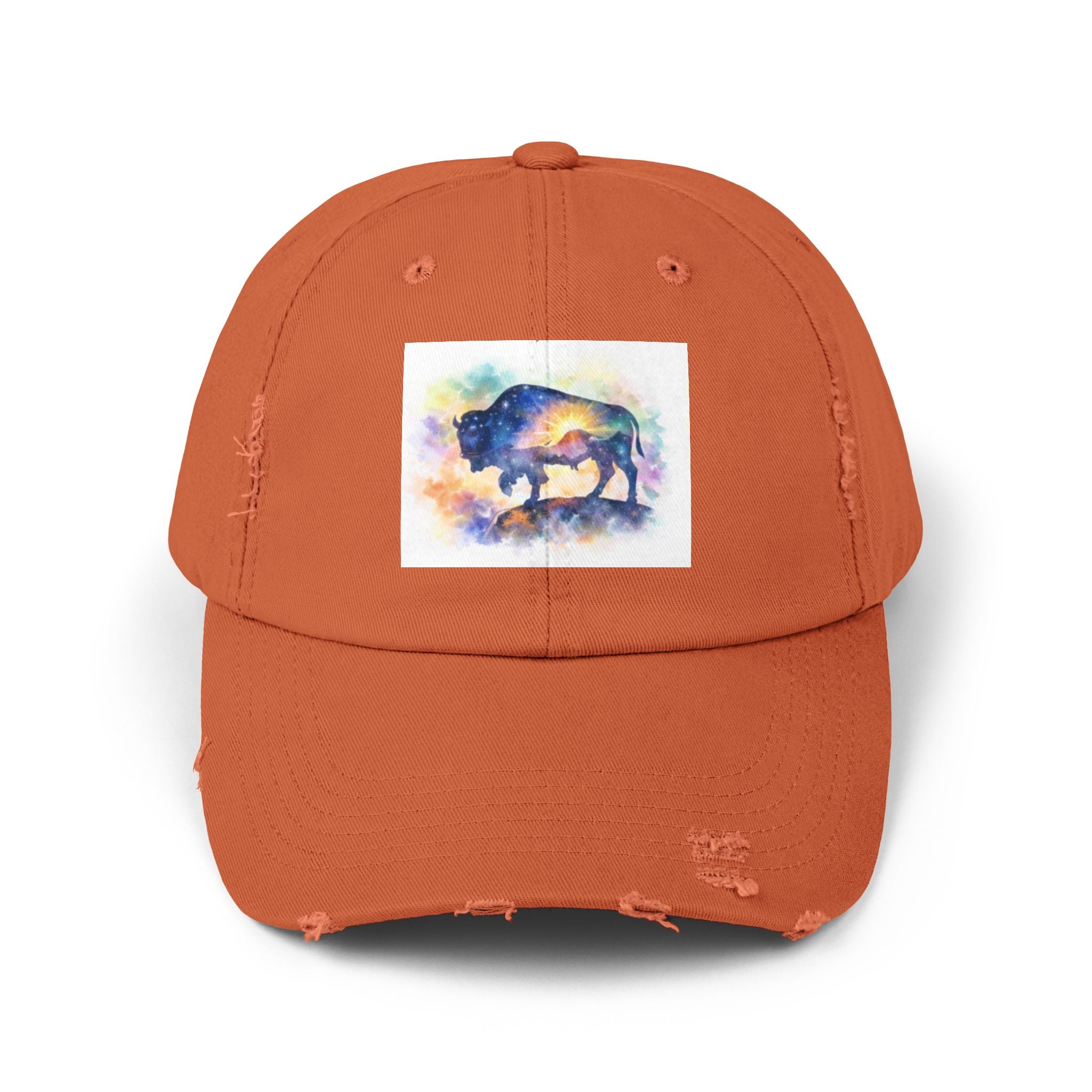 Distressed Buffalo Cap — Watercolor Bison Patch Hat