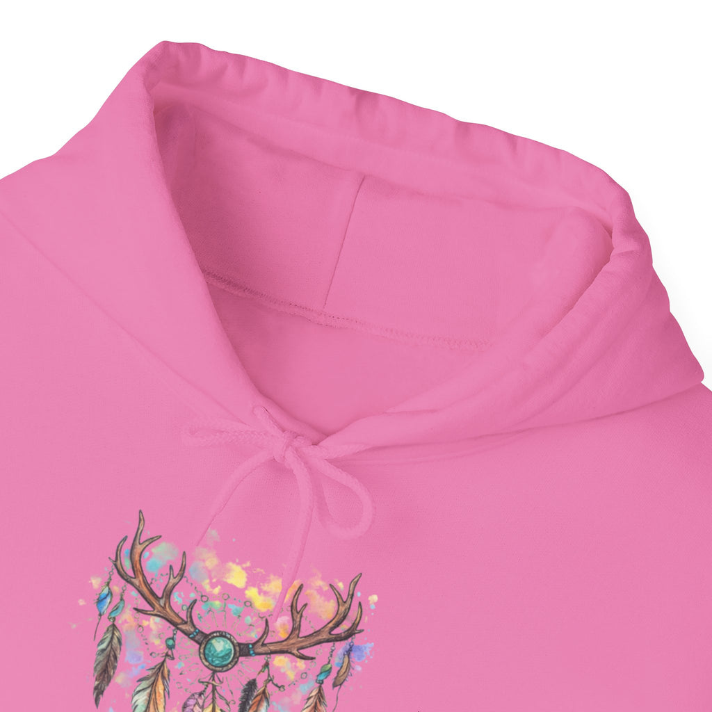 Dreamcatcher Antler Hoodie — Watercolor Feathers & Floral Boho Sweatshirt