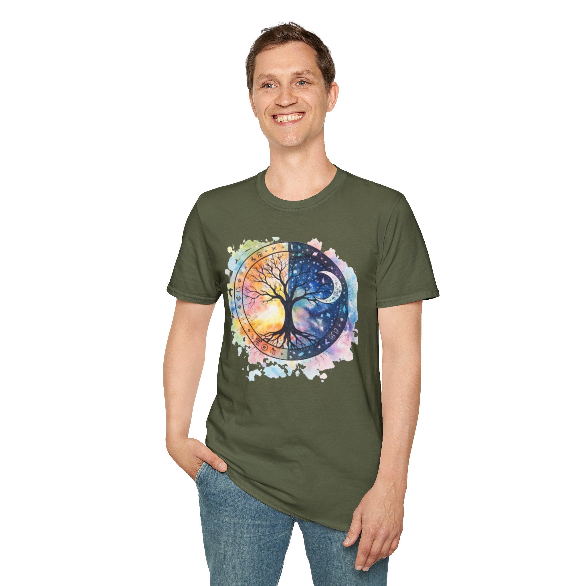 Tree of Life Yin Yang T-Shirt — Watercolor Sun & Moon Graphic Tee