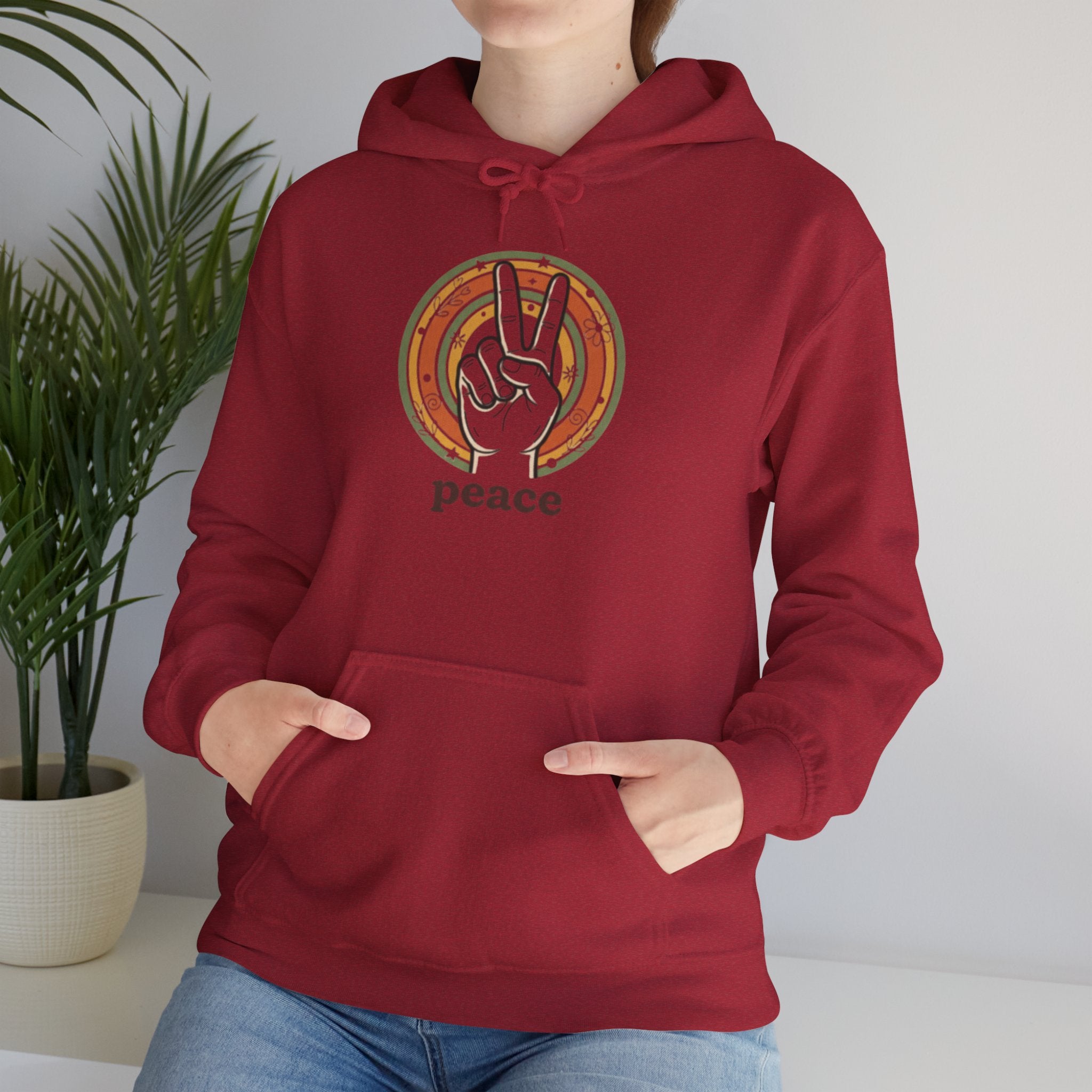 Peace Sign Hoodie — Retro Vibe Peace Hand Graphic Sweatshirt