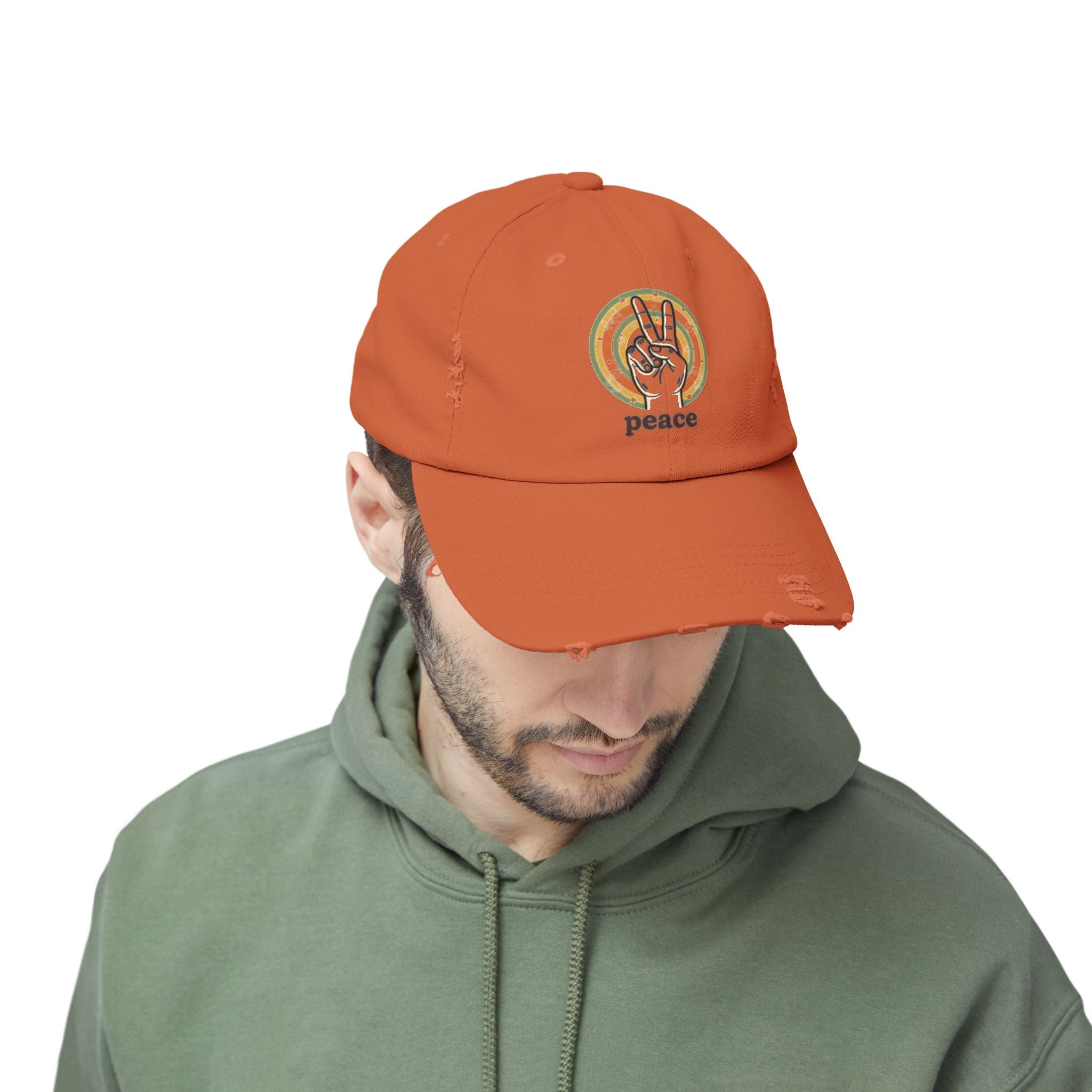 Peace Vintage Distressed Cap — Retro Rainbow Peace Sign Hat