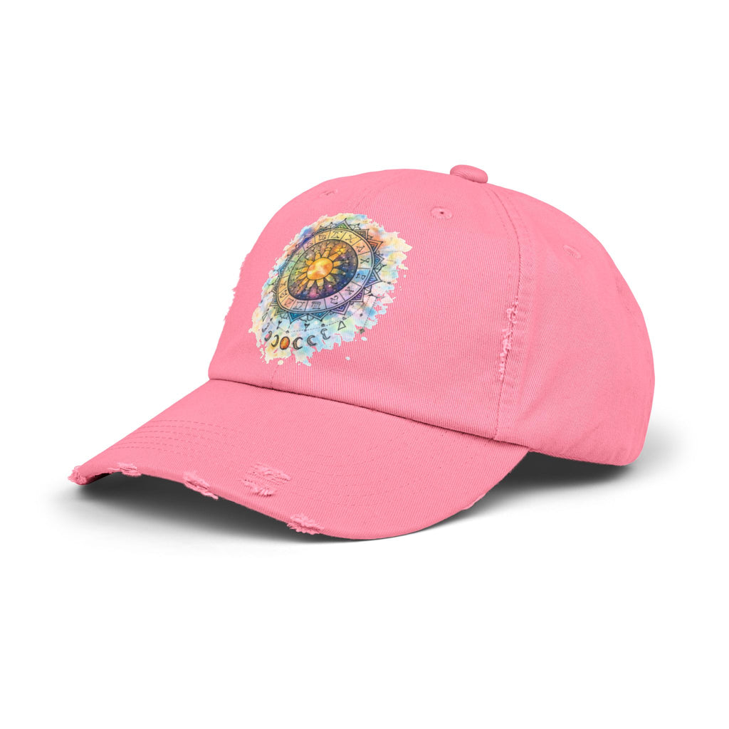Distressed Cap — Watercolor Compass Mandala Hat