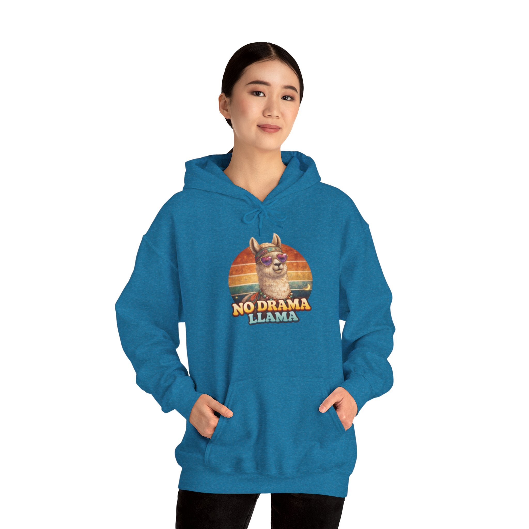 No Drama Llama Hoodie – Retro Sunset Graphic Pullover