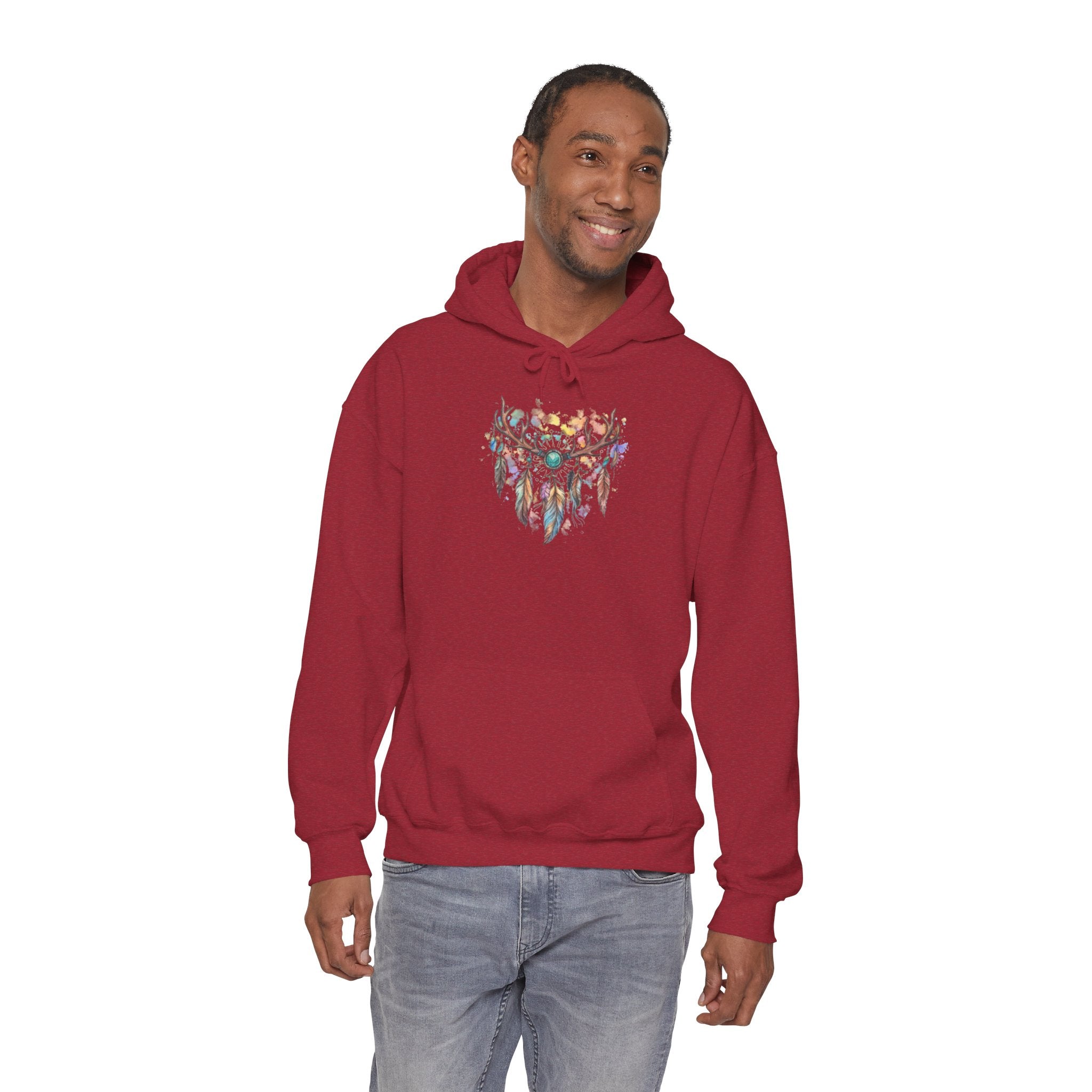 Dreamcatcher Antler Hoodie — Watercolor Feathers & Floral Boho Sweatshirt