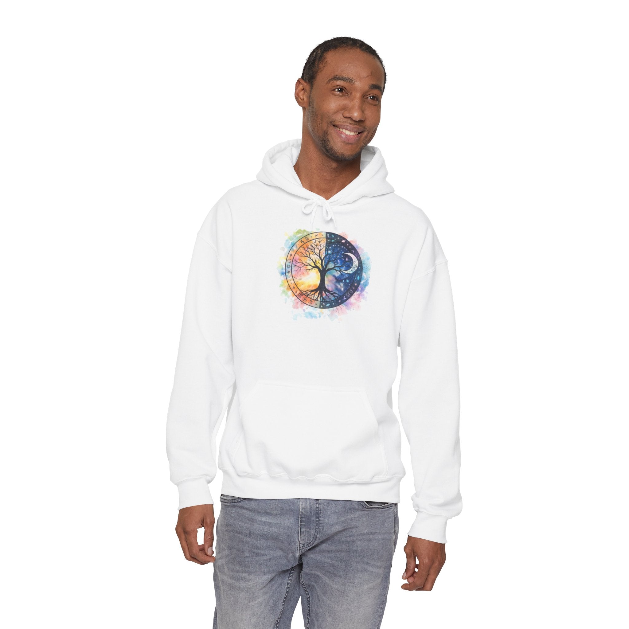 Yin Yang Tree Of Life Hoodie — Colorful Sun & Moon Spiritual Pullover