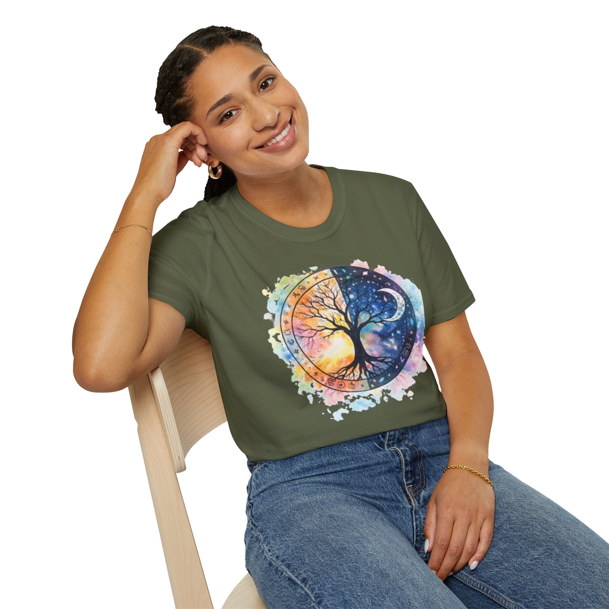Tree of Life Yin Yang T-Shirt — Watercolor Sun & Moon Graphic Tee