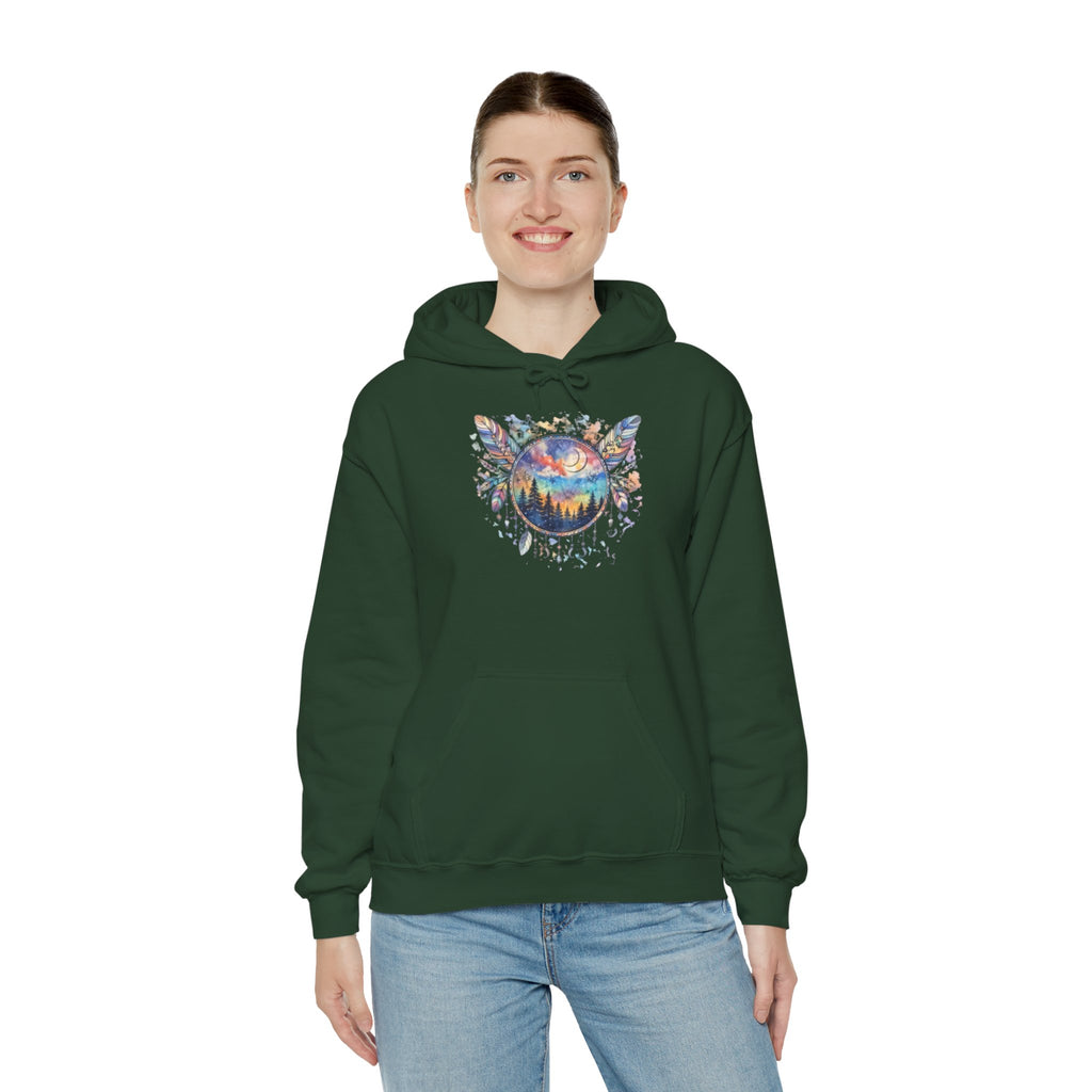Nature Dreamcatcher Hoodie — Colorful Mountain Sunset Graphic