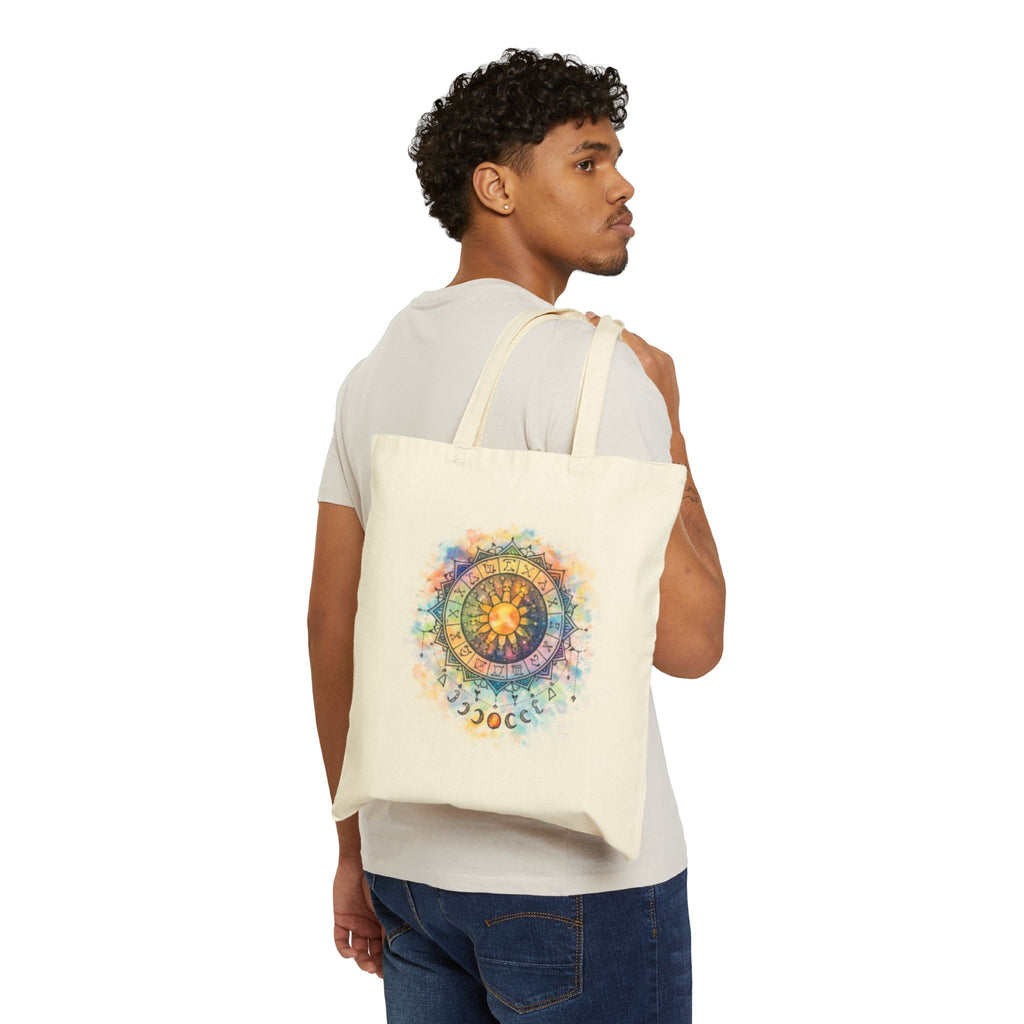 Watercolor Sun Mandala Tote Bag | Celestial Moon Phase Design
