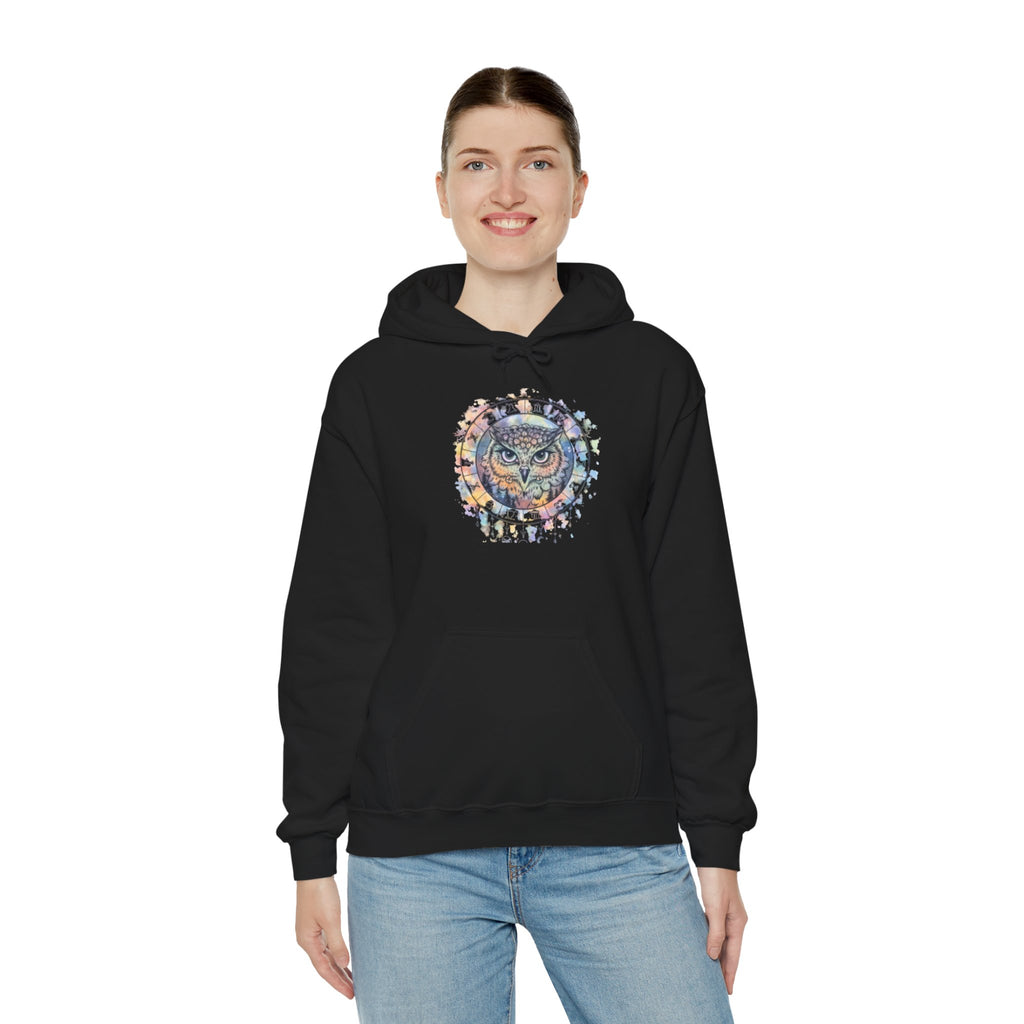Owl Mandala Hoodie — Colorful Spiritual Owl Graphic Sweatshirt