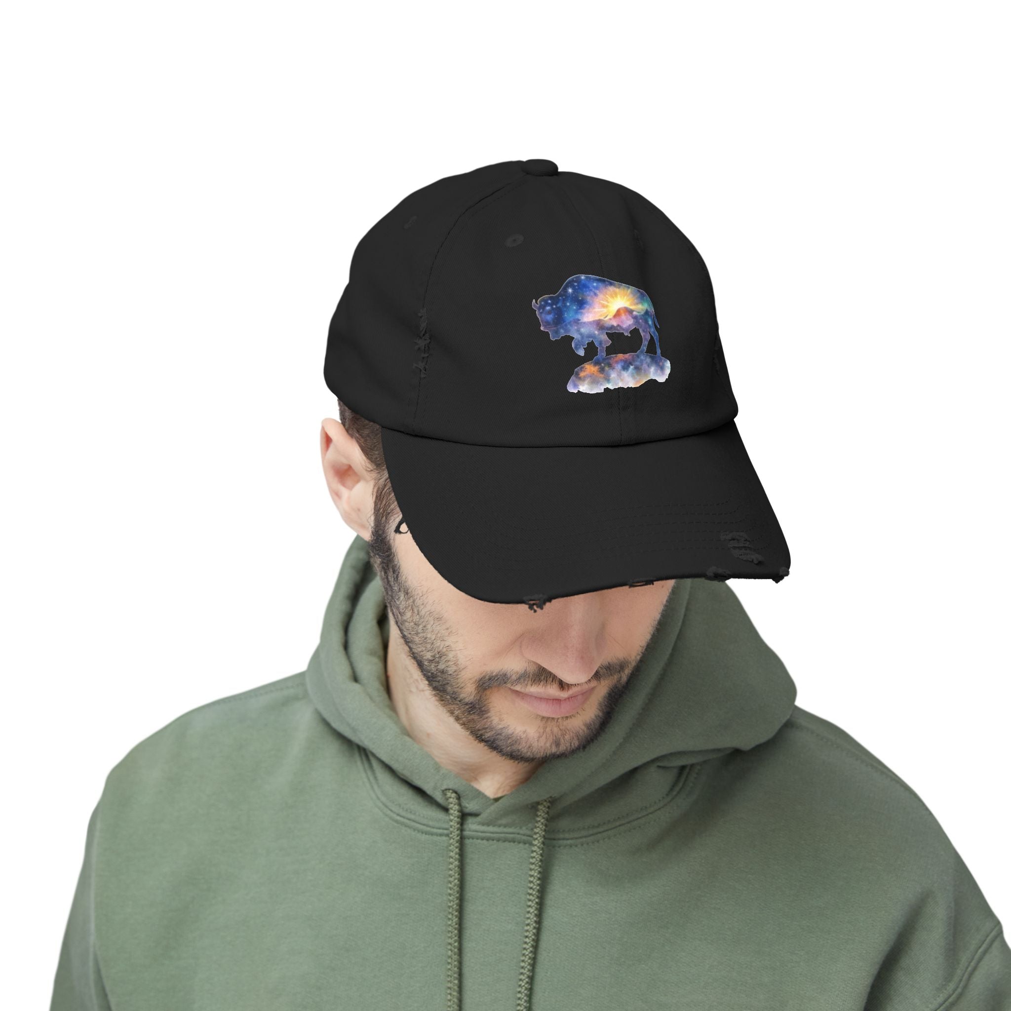 Distressed Bison Hat — Galaxy Sky Bison Cap