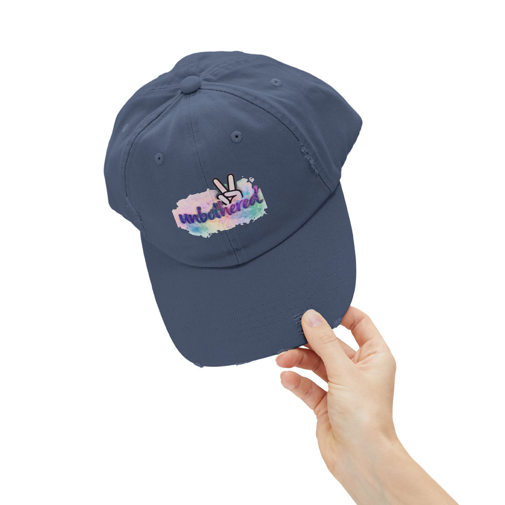 Unbothered Distressed Cap — Pastel Peace Sign Baseball Hat
