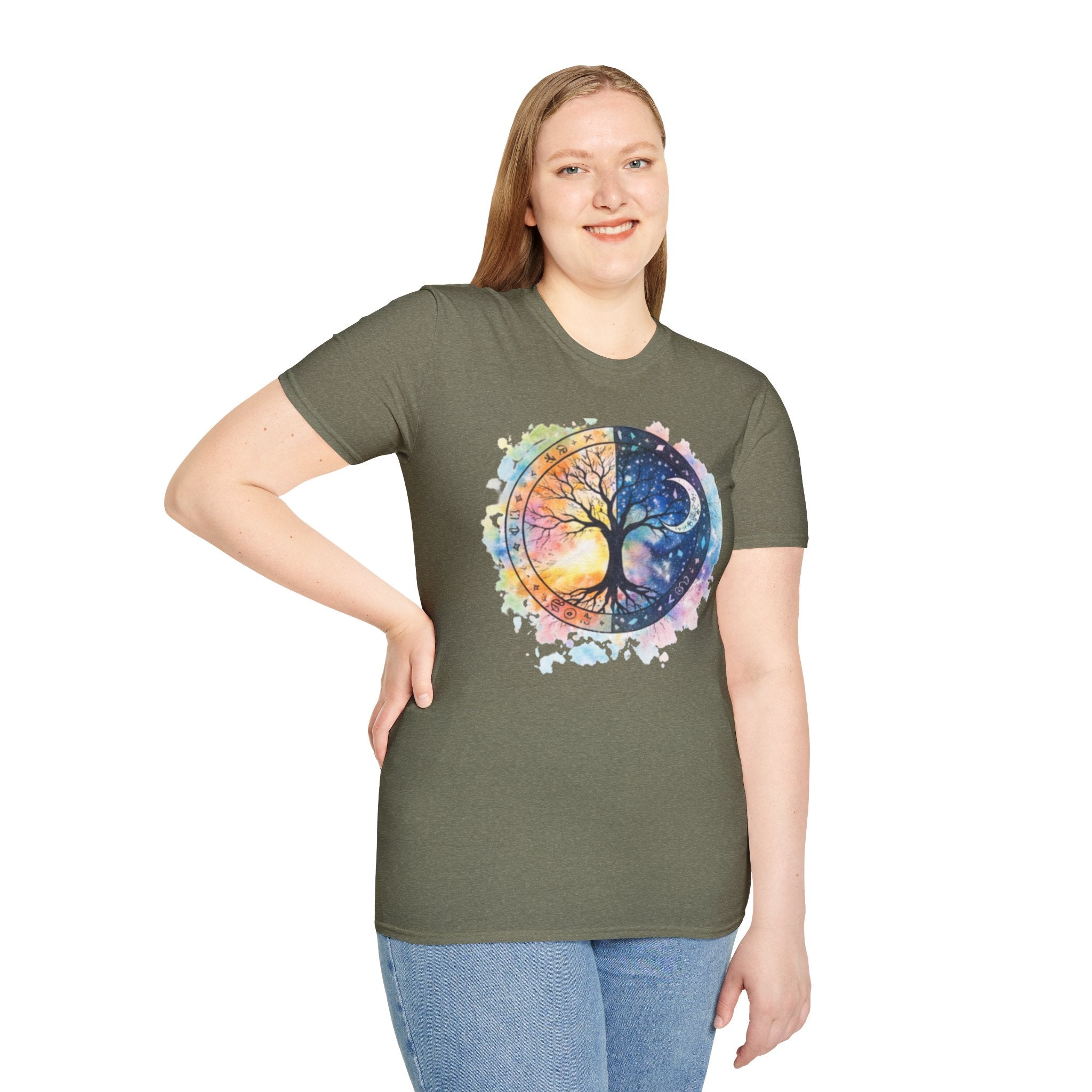 Tree of Life Yin Yang T-Shirt — Watercolor Sun & Moon Graphic Tee