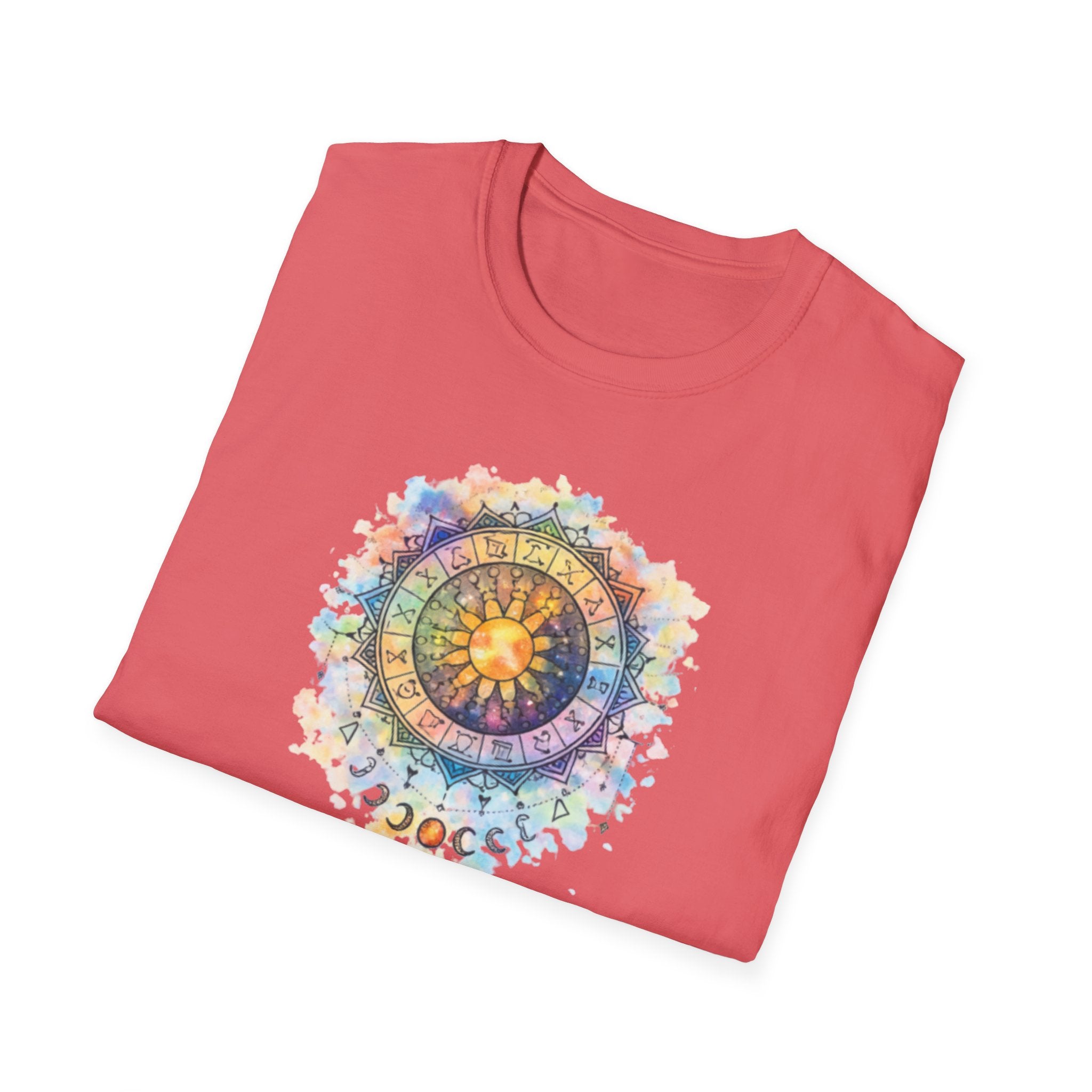 Sun & Moon Zodiac T-Shirt — Watercolor Astrological Mandala Tee