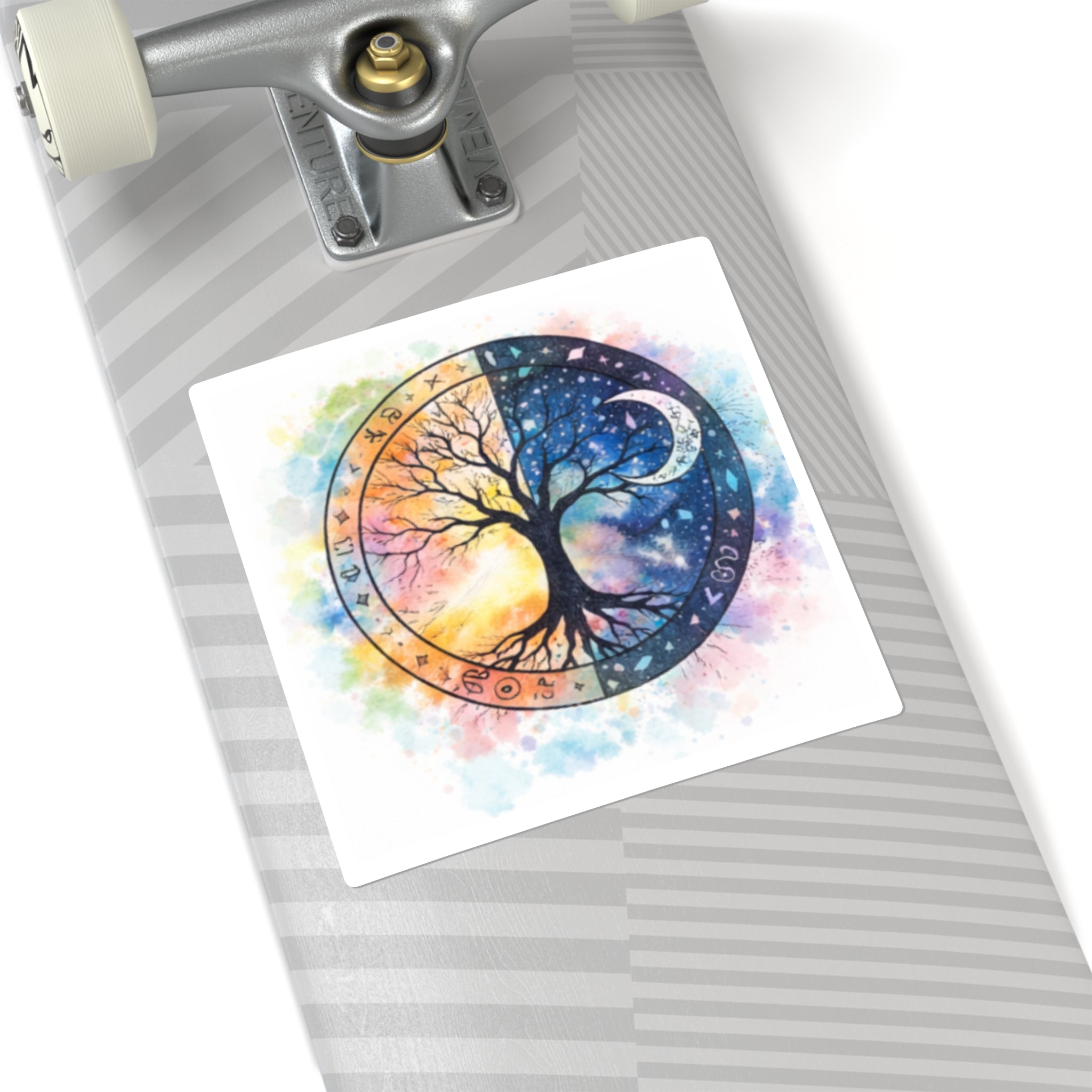 Yin Yang Tree of Life Square Stickers | Day Night Watercolor Astrology