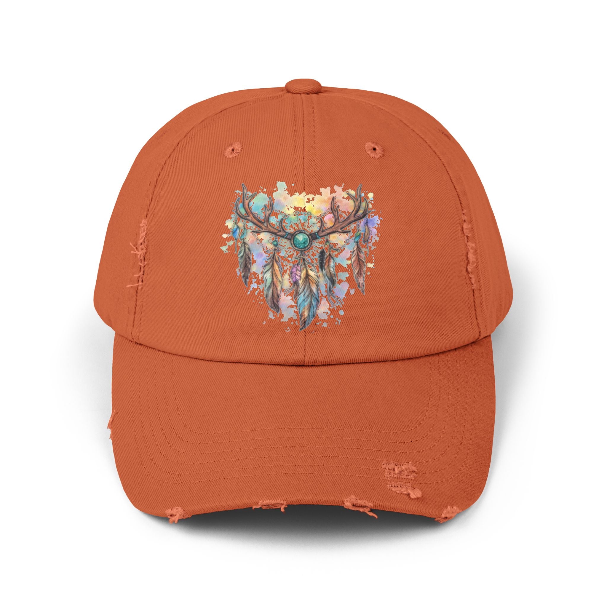 Distressed Hat. Watercolor Antler Dreamcatcher