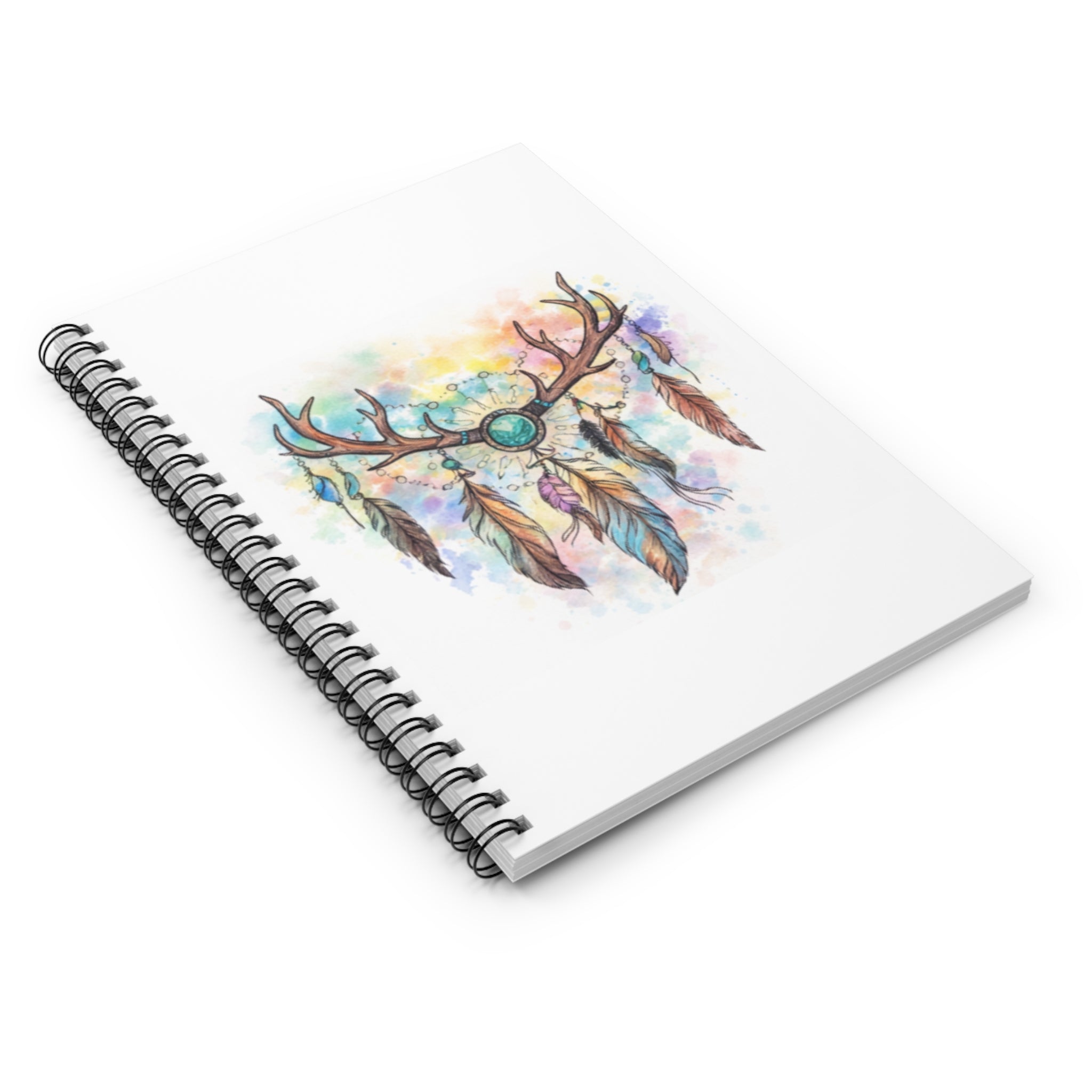 Antler Dreamcatcher Spiral Notebook | Ruled Journal, Watercolor Feathers
