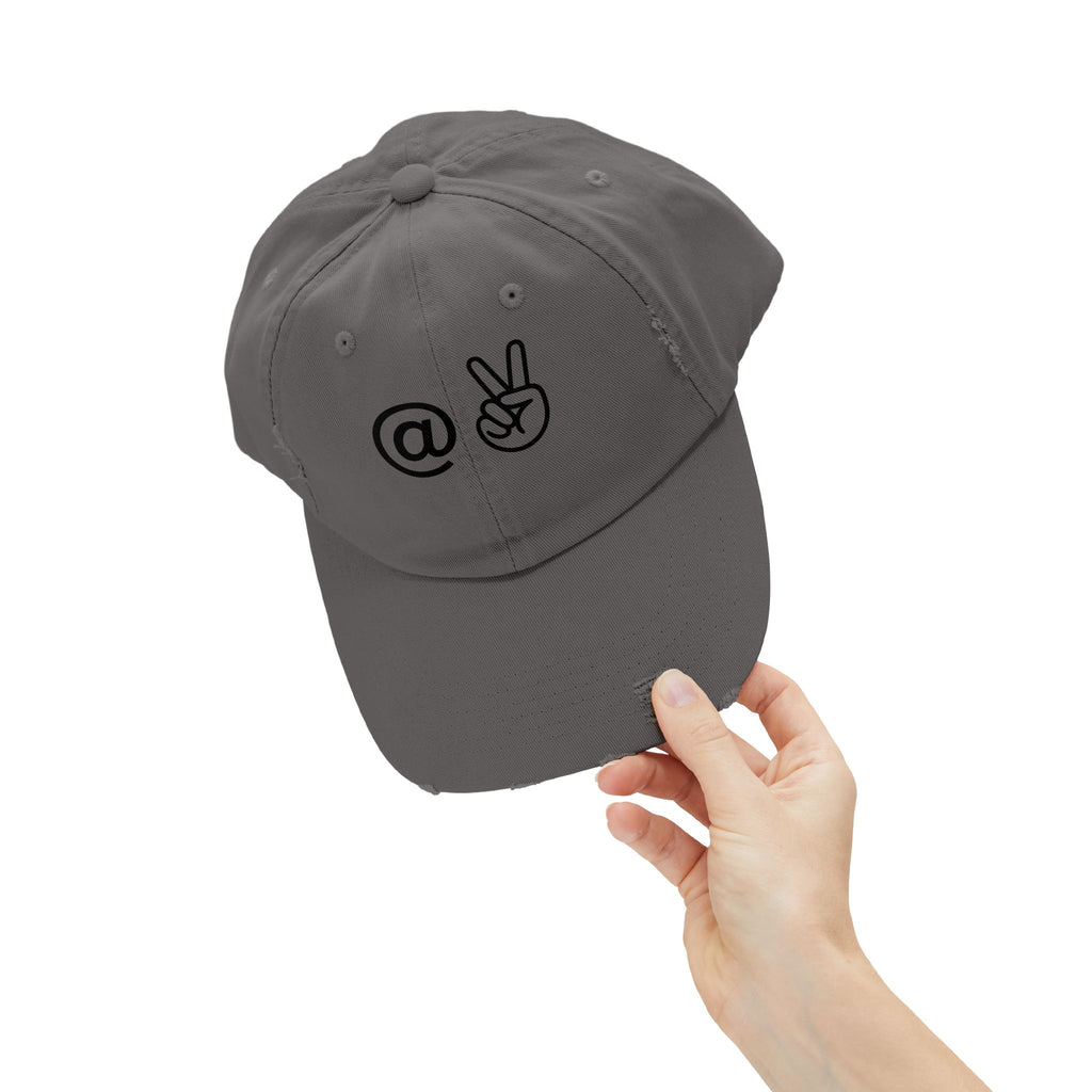 Distressed Embroidered "@ Peace" Cap