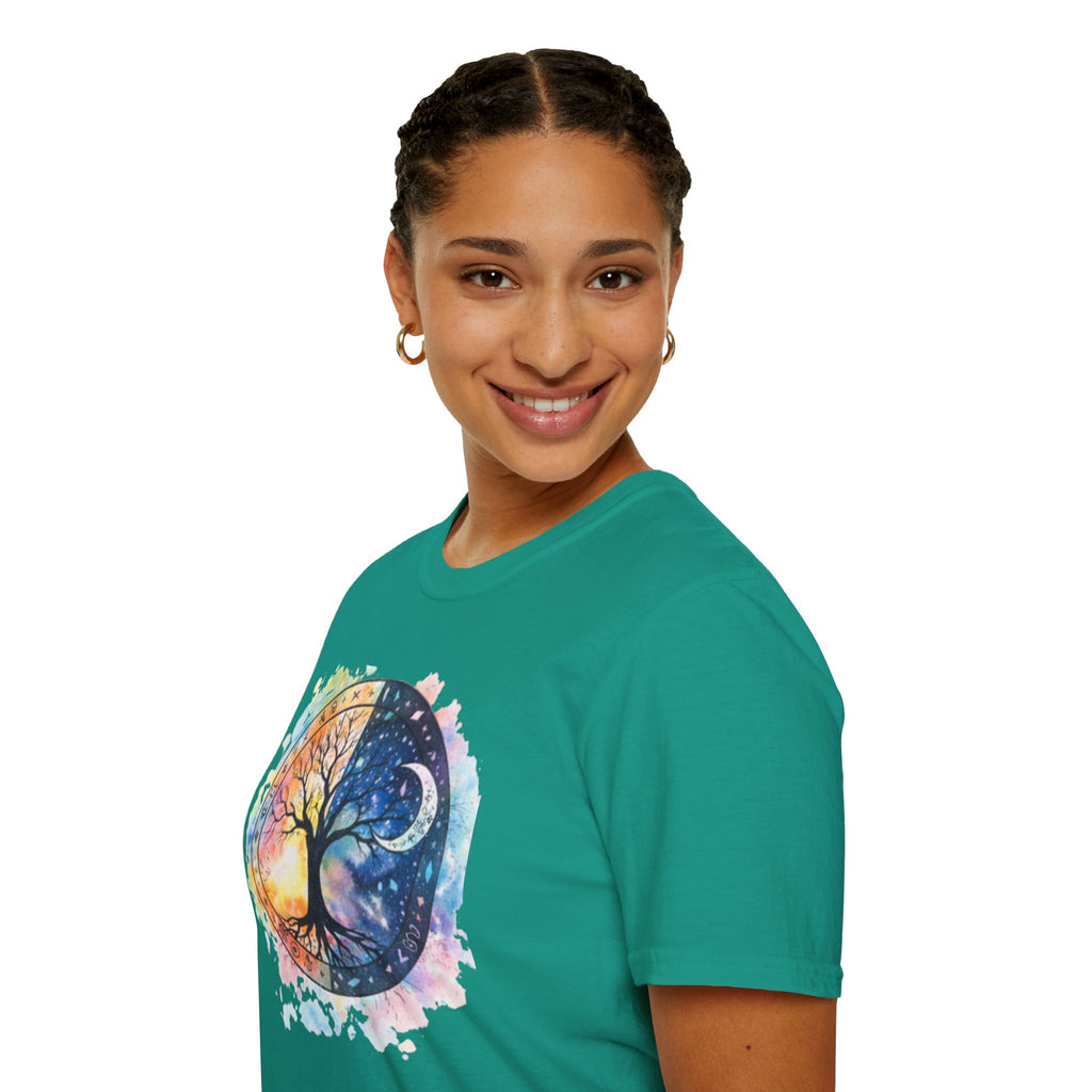Tree of Life Yin Yang T-Shirt — Watercolor Sun & Moon Graphic Tee