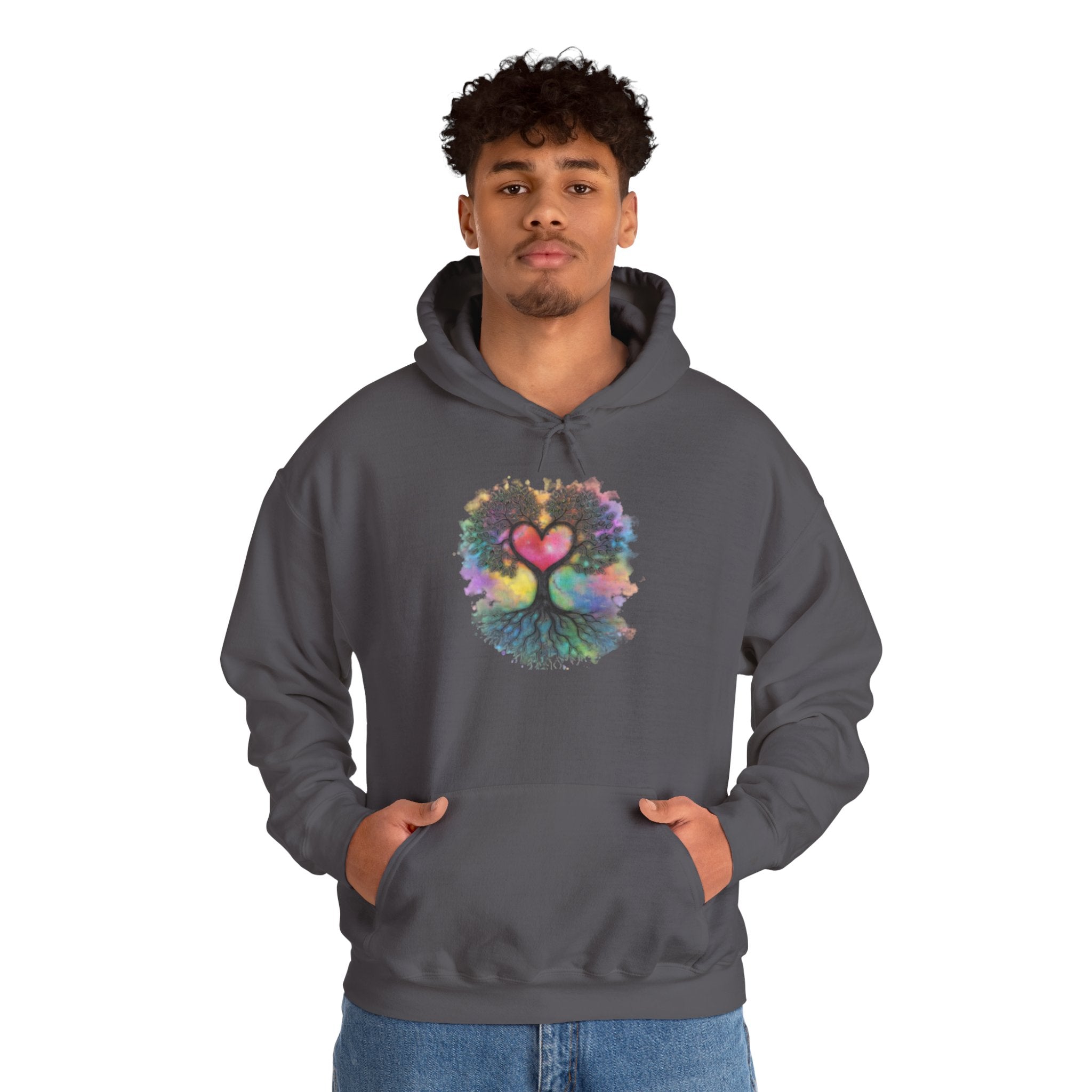 Rainbow Heart Tree Hoodie — Vibrant Spiritual Love Pullover