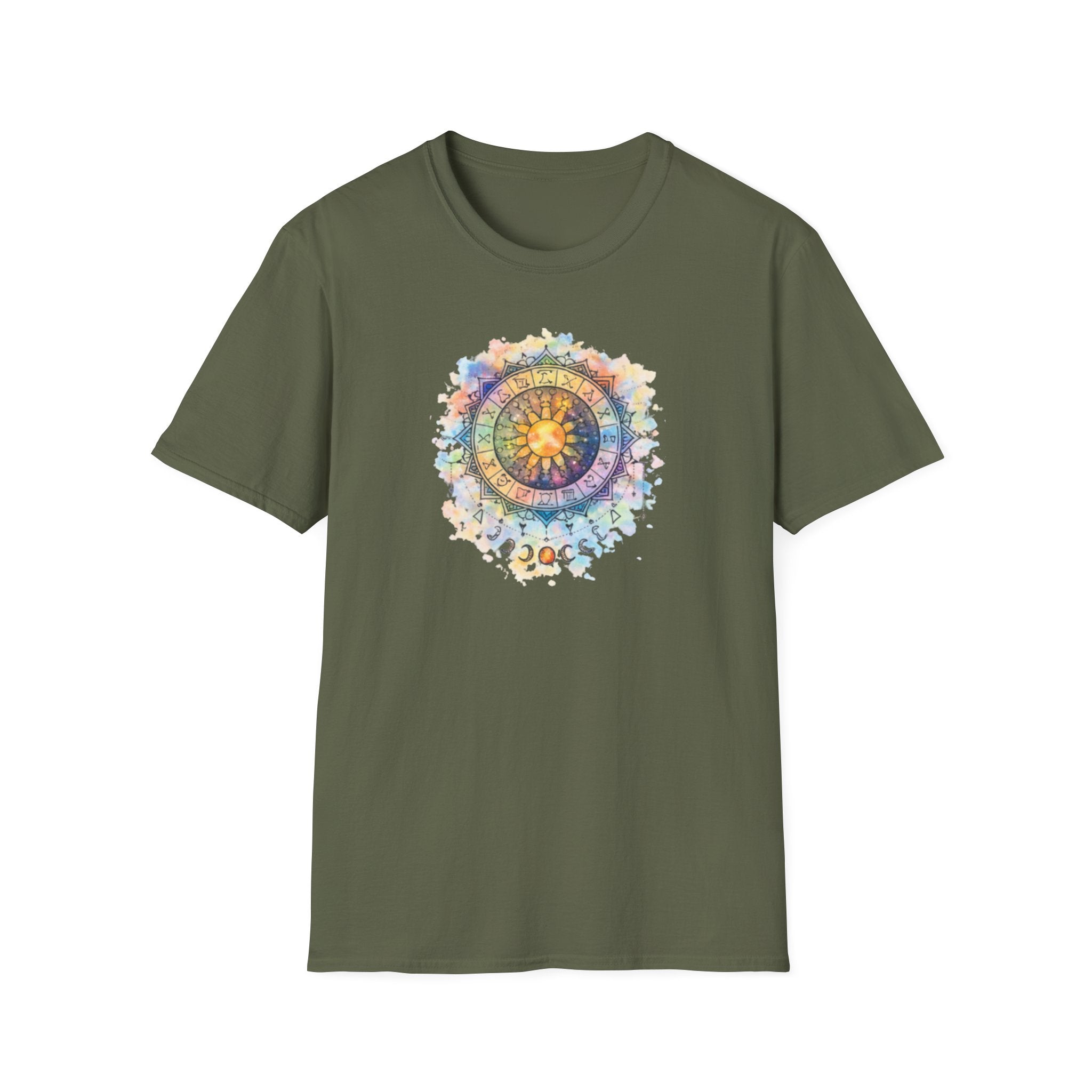Sun & Moon Zodiac T-Shirt — Watercolor Astrological Mandala Tee