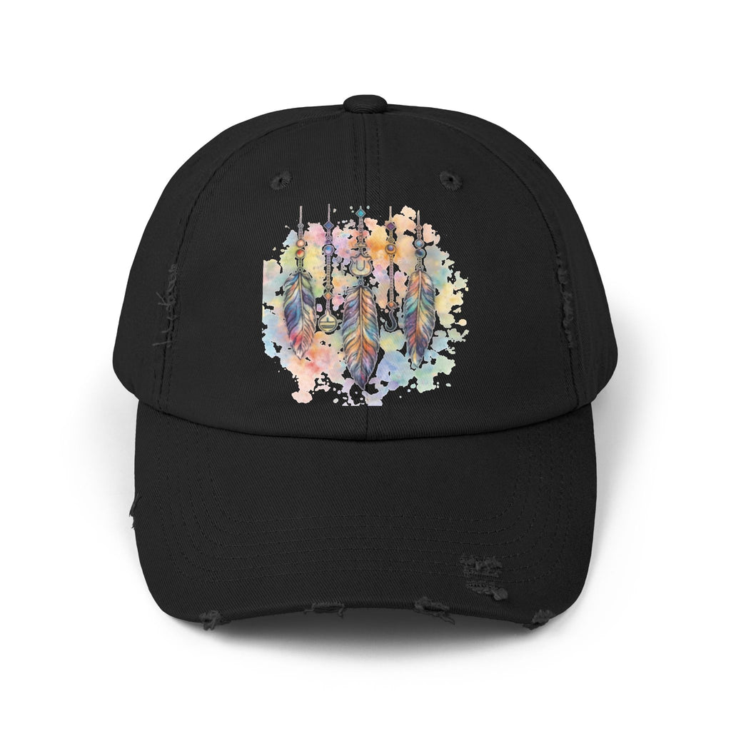 Distressed Cap with Watercolor Dreamcatcher Design