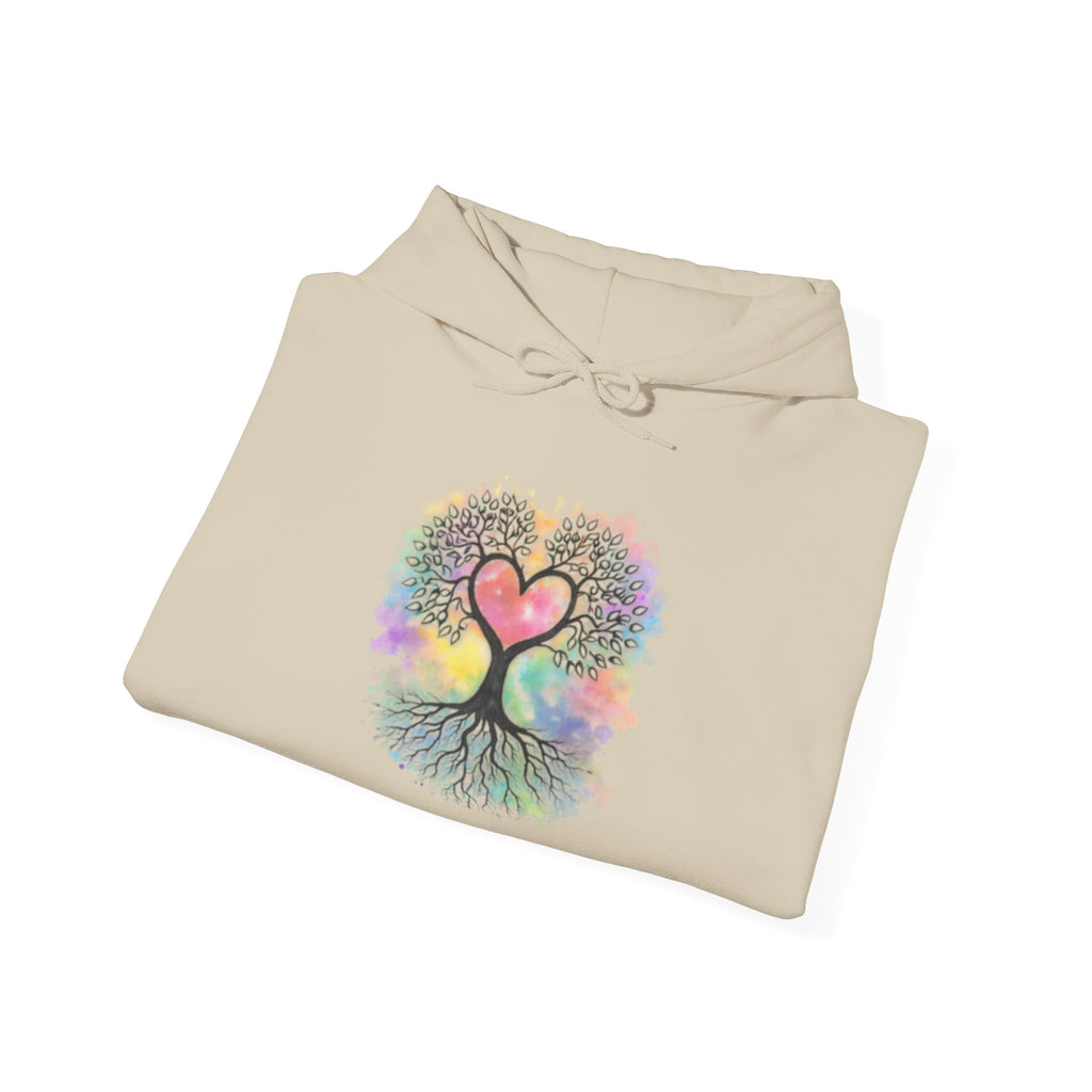 Rainbow Heart Tree Hoodie — Vibrant Spiritual Love Pullover