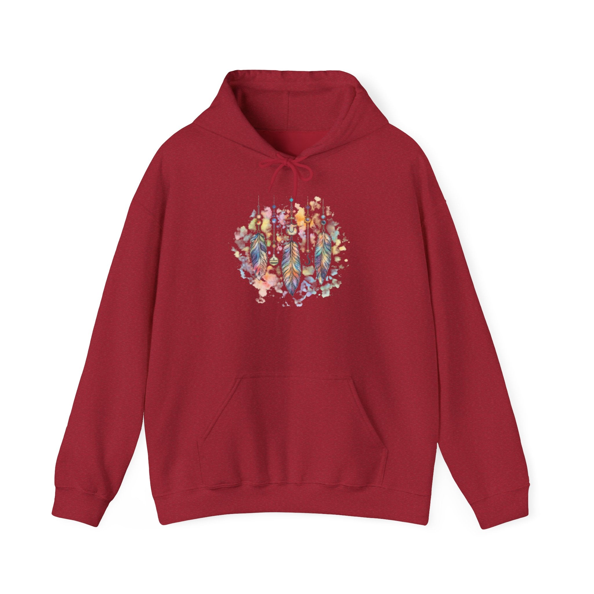 Boho Feather Dreamcatcher Hoodie — Watercolor Tribal Feathers Pullover