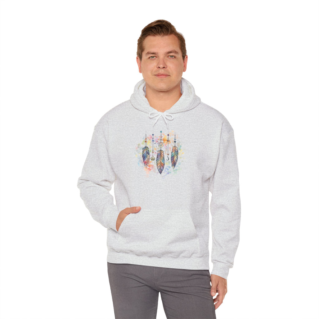 Boho Feather Dreamcatcher Hoodie — Watercolor Tribal Feathers Pullover