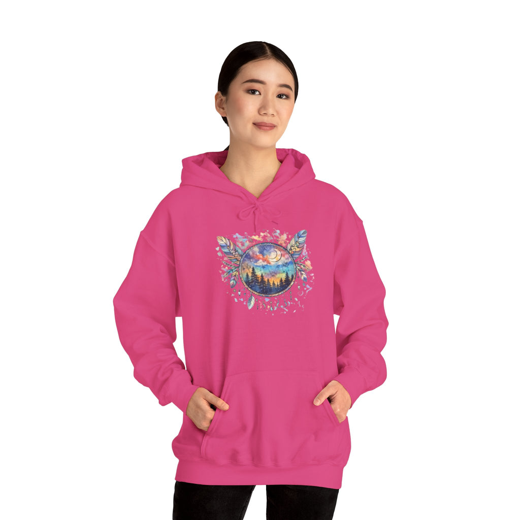 Nature Dreamcatcher Hoodie — Colorful Mountain Sunset Graphic