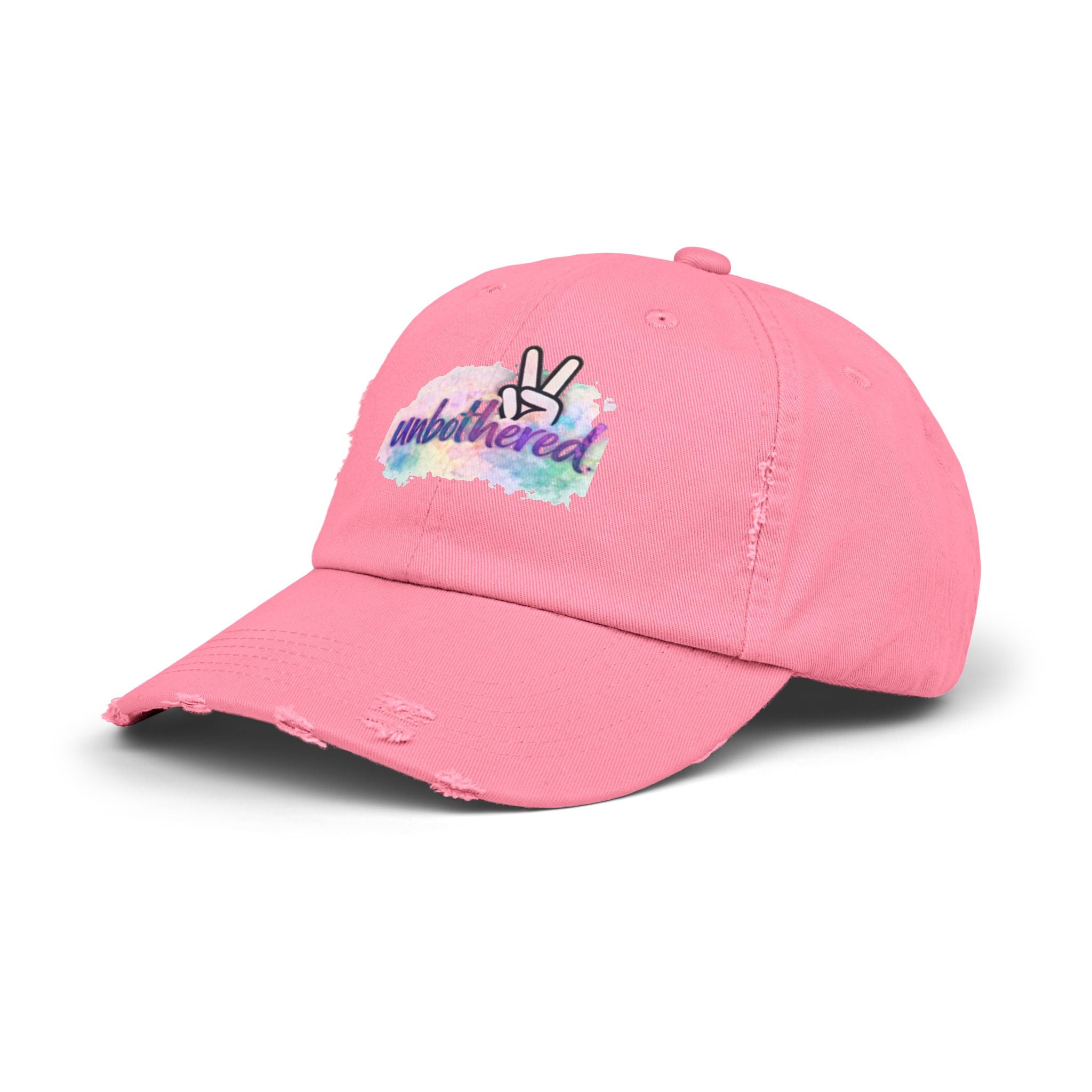 Unbothered Distressed Cap — Pastel Peace Sign Baseball Hat