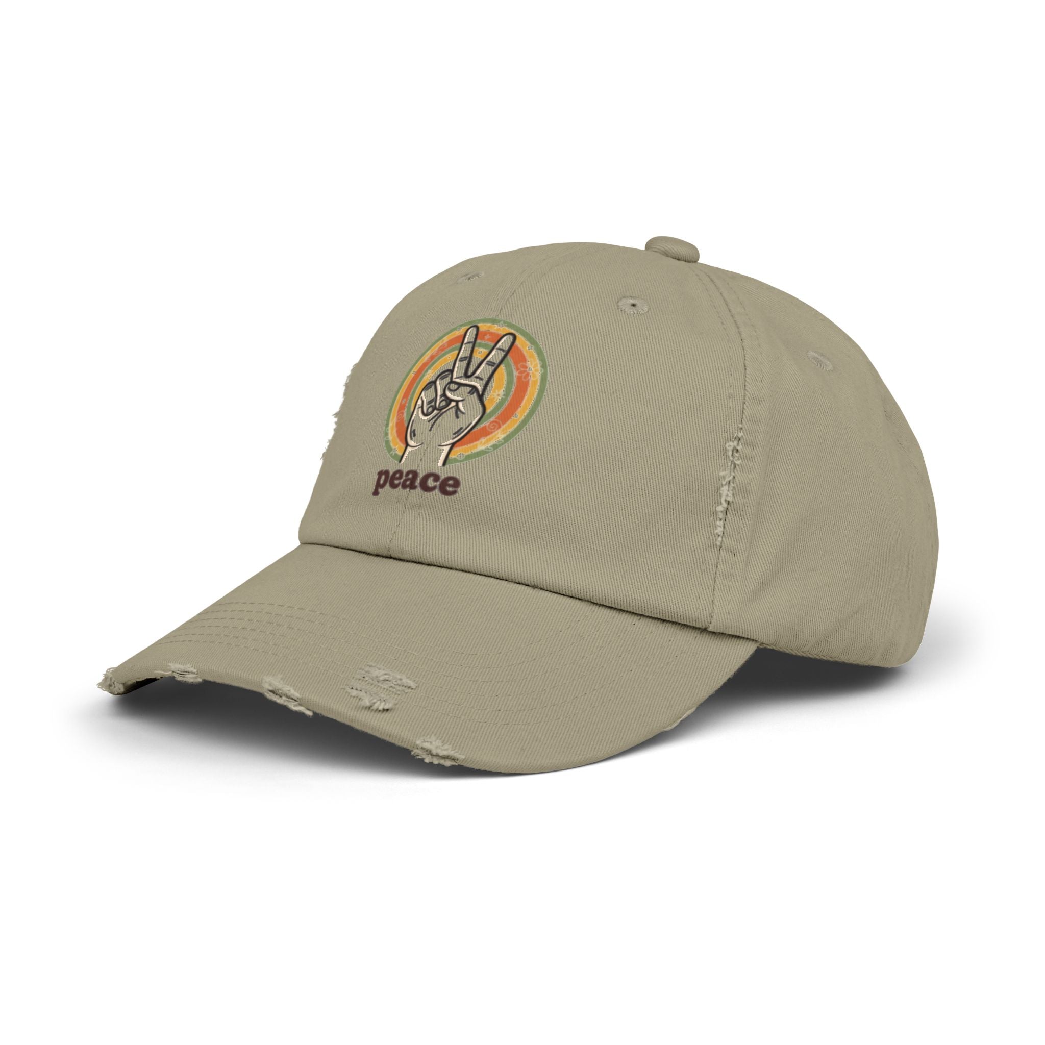 Peace Vintage Distressed Cap — Retro Rainbow Peace Sign Hat