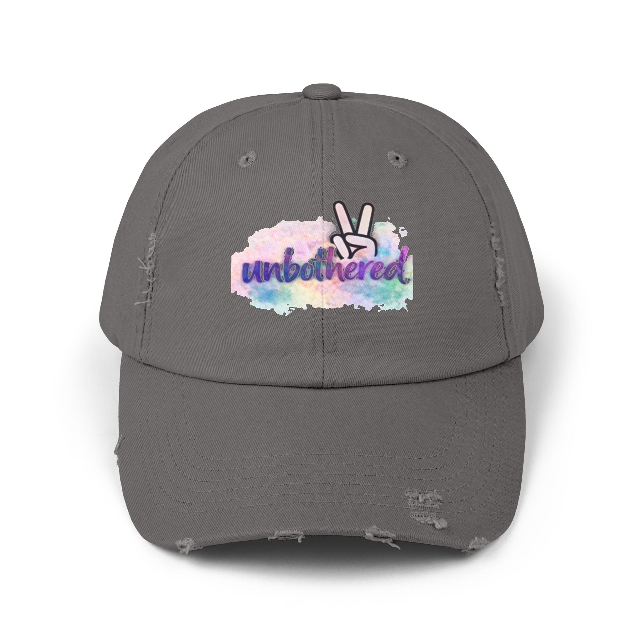 Unbothered Distressed Cap — Pastel Peace Sign Baseball Hat