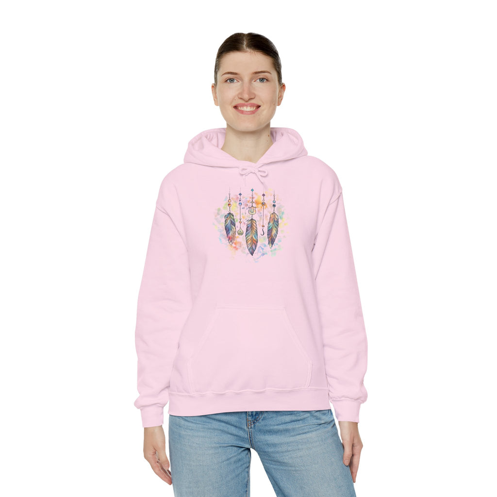 Boho Feather Dreamcatcher Hoodie — Watercolor Tribal Feathers Pullover