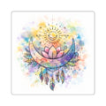 Watercolor Crescent Moon Lotus Sticker | Boho Dreamcatcher Square Sticker
