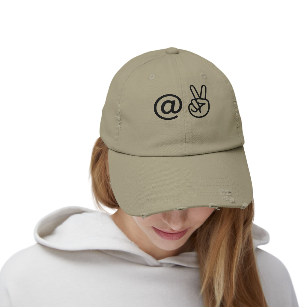 Distressed Embroidered "@ Peace" Cap