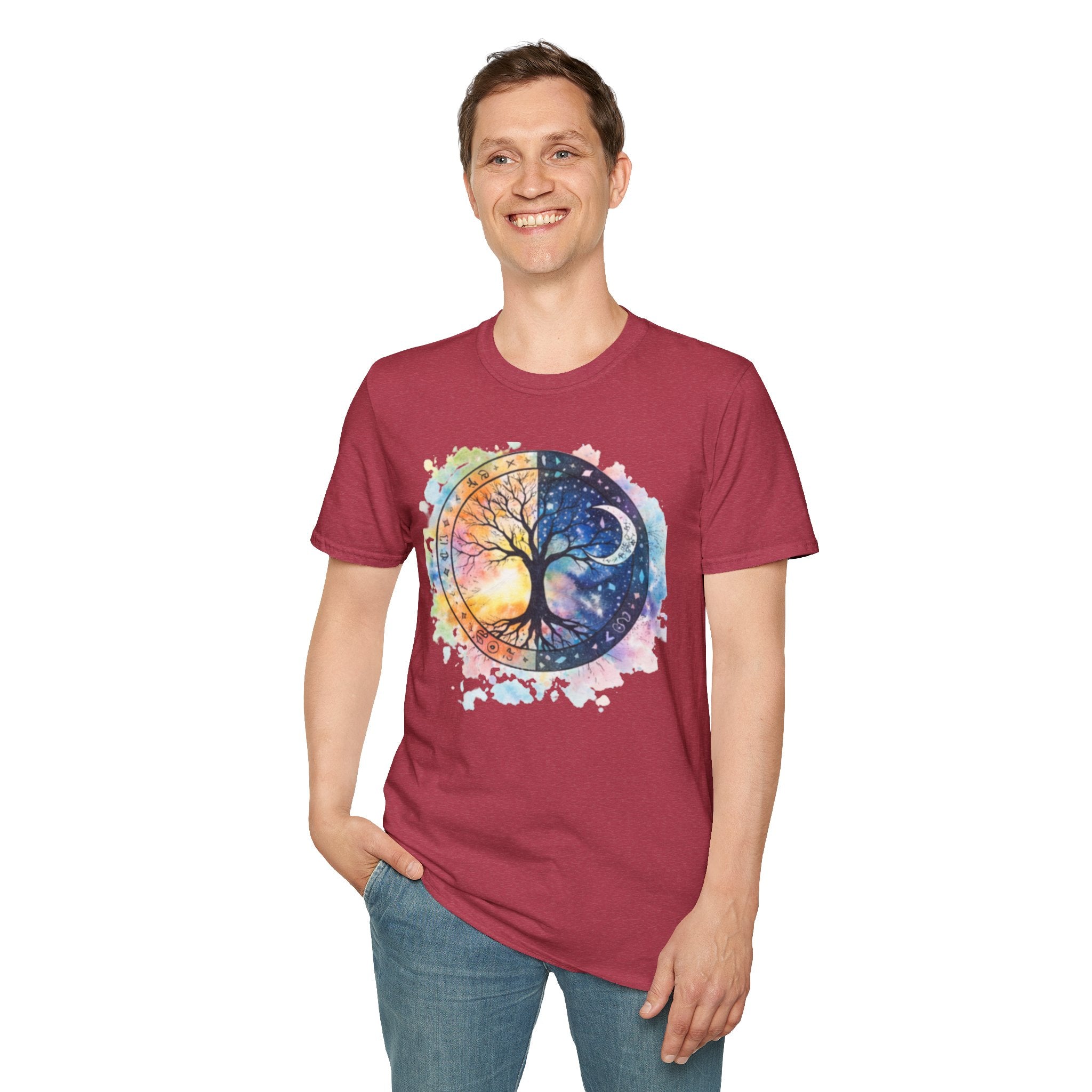 Tree of Life Yin Yang T-Shirt — Watercolor Sun & Moon Graphic Tee