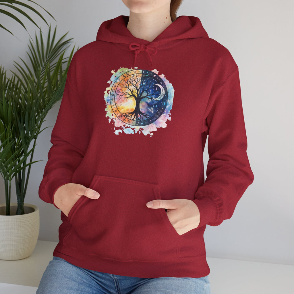 Yin Yang Tree Of Life Hoodie — Colorful Sun & Moon Spiritual Pullover