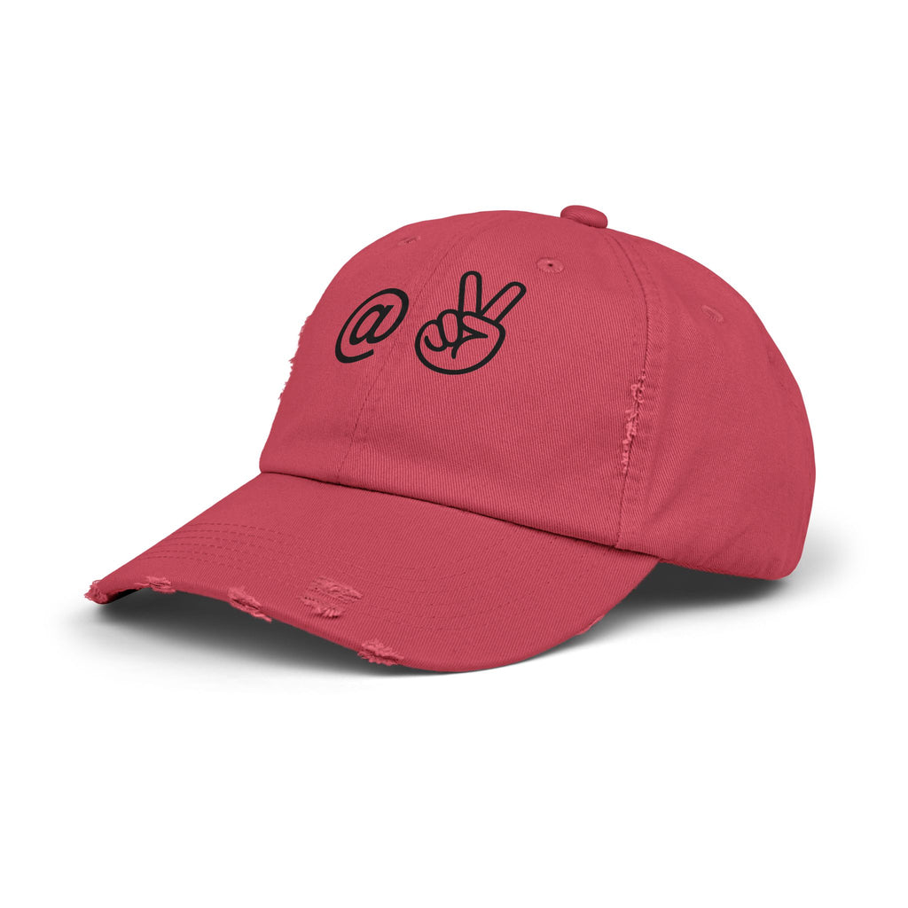 Distressed Embroidered "@ Peace" Cap