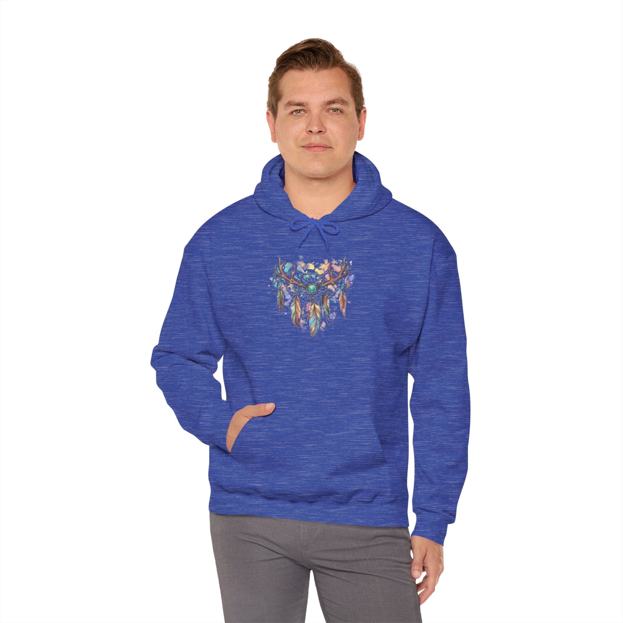 Dreamcatcher Antler Hoodie — Watercolor Feathers & Floral Boho Sweatshirt