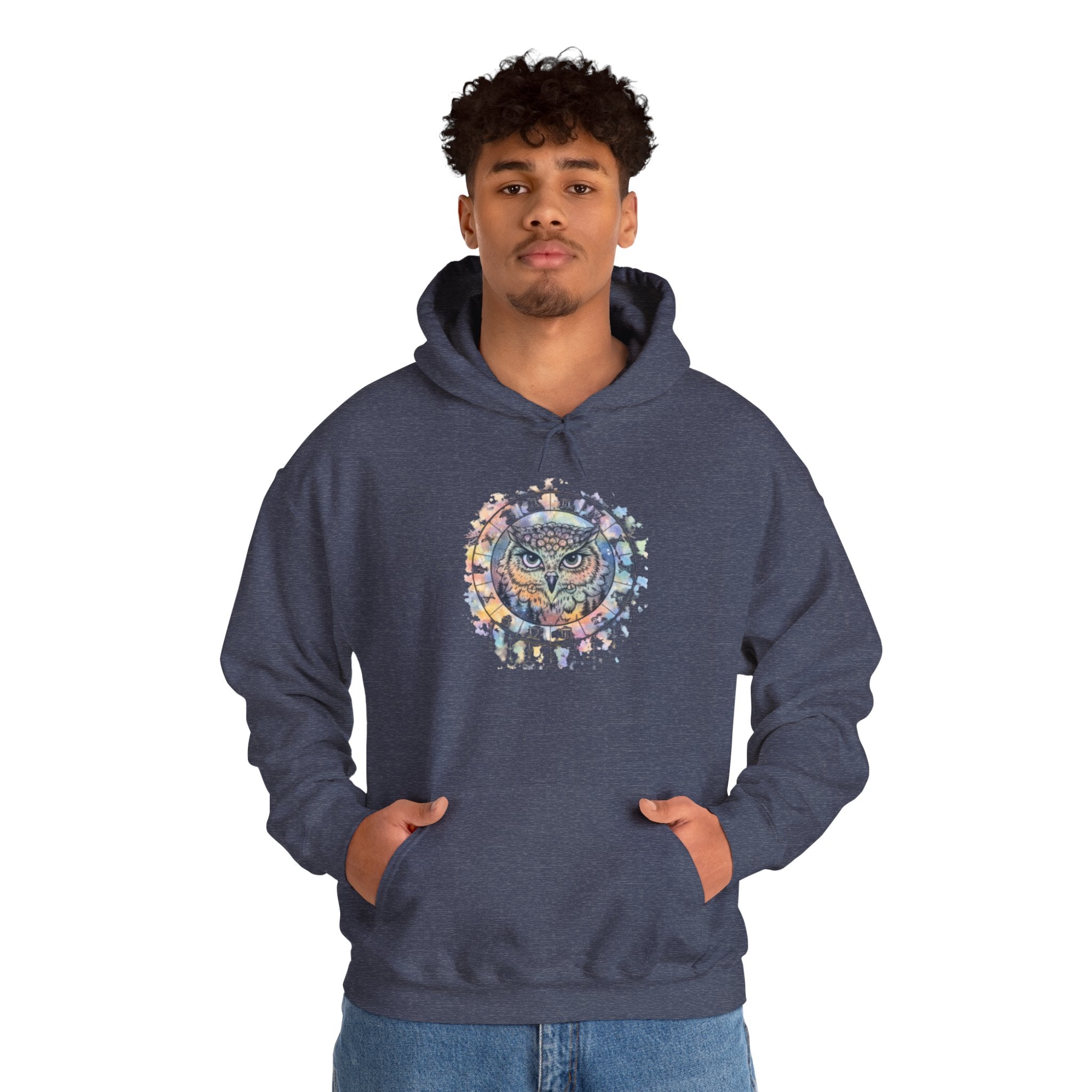 Owl Mandala Hoodie — Colorful Spiritual Owl Graphic Sweatshirt