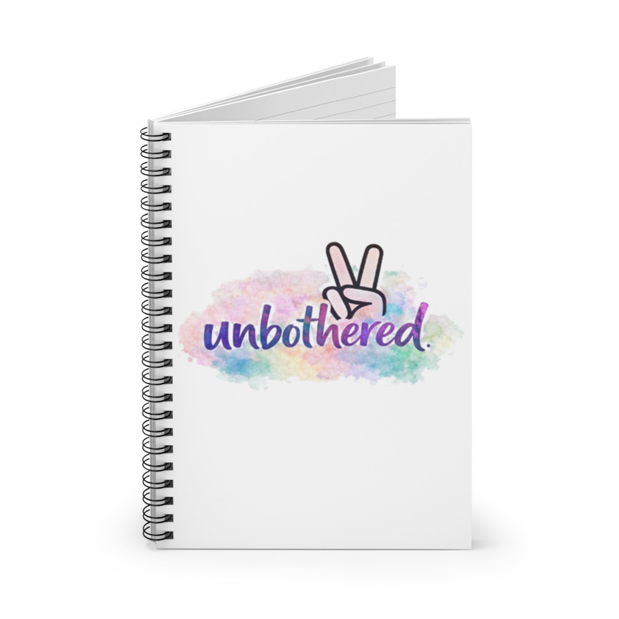 Unbothered Spiral Notebook — Peace Sign Watercolor Journal (Ruled)