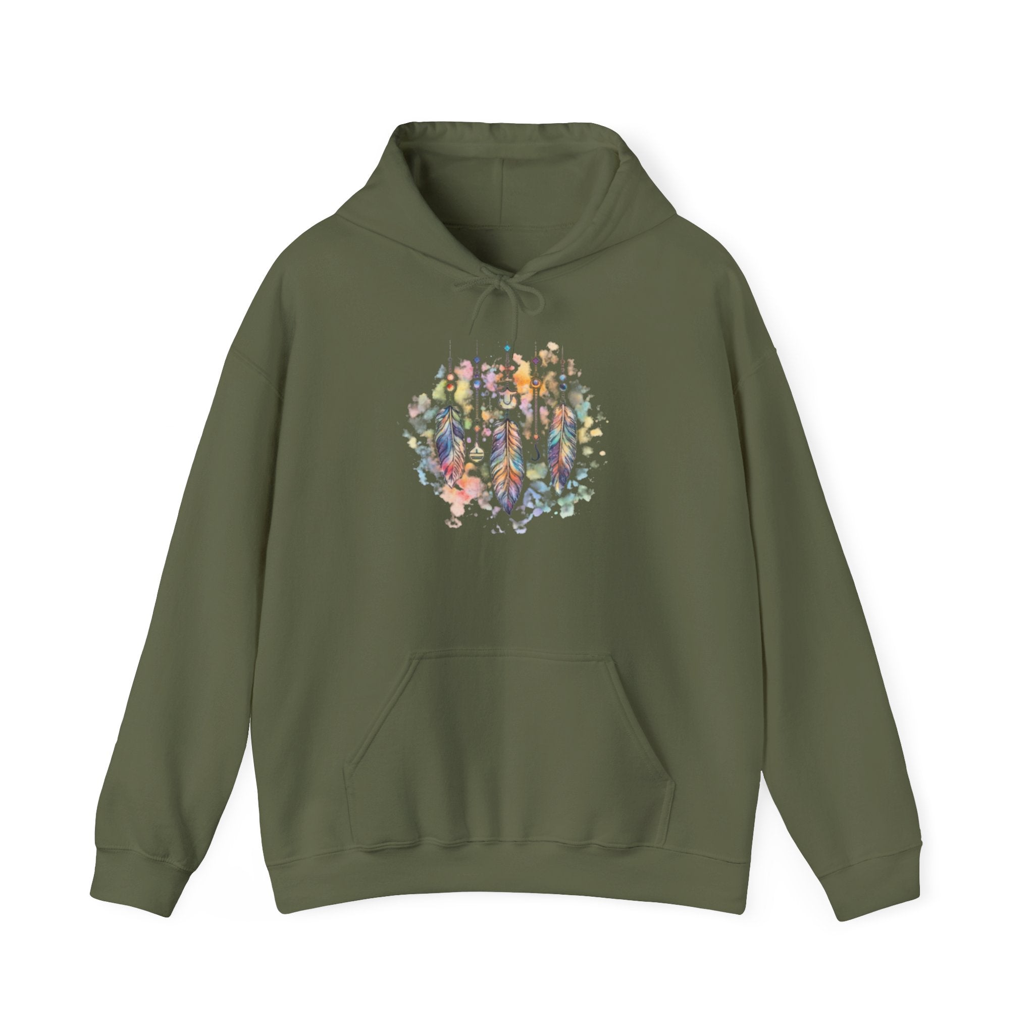 Boho Feather Dreamcatcher Hoodie — Watercolor Tribal Feathers Pullover