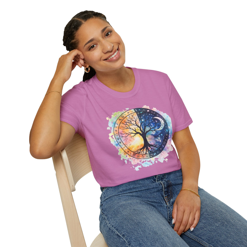 Tree of Life Yin Yang T-Shirt — Watercolor Sun & Moon Graphic Tee