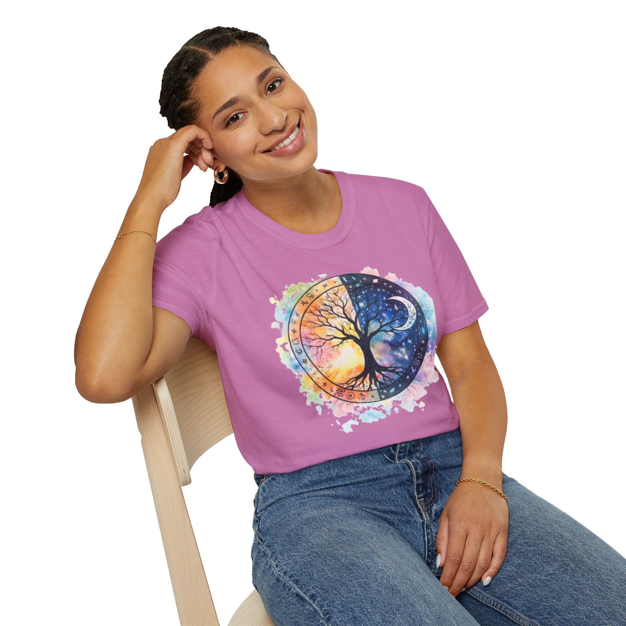 Tree of Life Yin Yang T-Shirt — Watercolor Sun & Moon Graphic Tee
