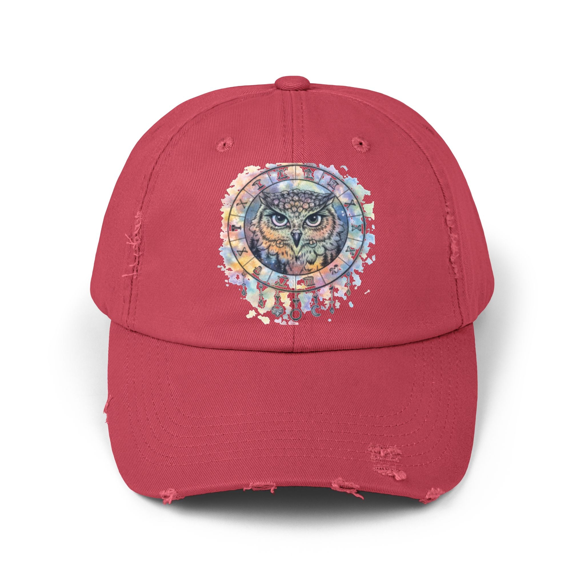 Watercolor Owl Distressed Unisex Hat
