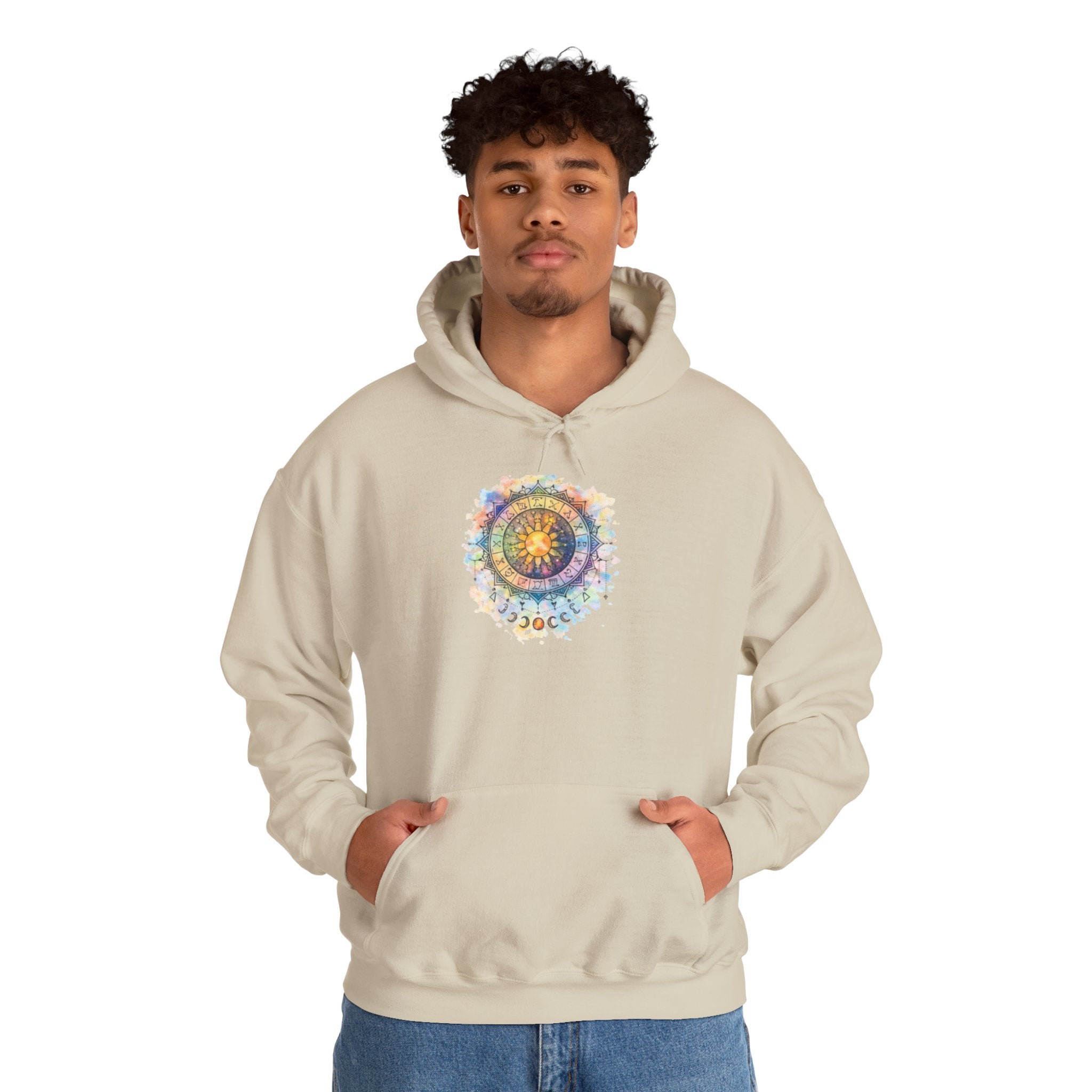 Astrology Compass Hoodie — Boho Tie-Dye Mandala Graphic