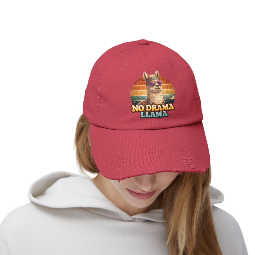 No Drama Llama Distressed Cap — Retro Llama Vintage Baseball Hat